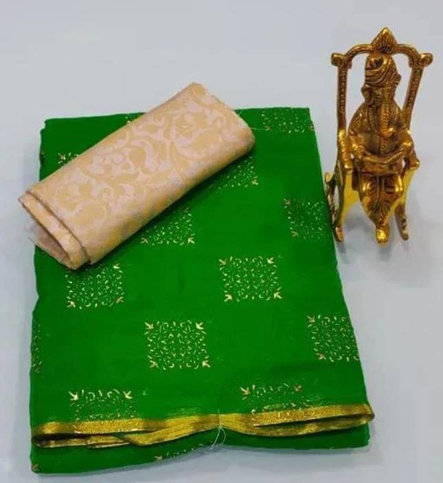 RedFish Chiffon Printed Regular Saree With Unstitched Blouse Piece ( Green ) RedFish Chiffon Printed Regular Saree With Unstitched Blouse Piece ( Green )