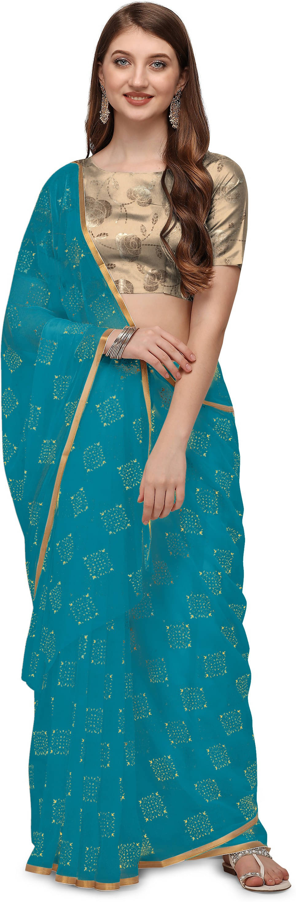 RedFish Chiffon Printed Regular Saree With Unstitched Blouse Piece ( Light Blue ) RedFish Chiffon Printed Regular Saree With Unstitched Blouse Piece ( Light Blue )