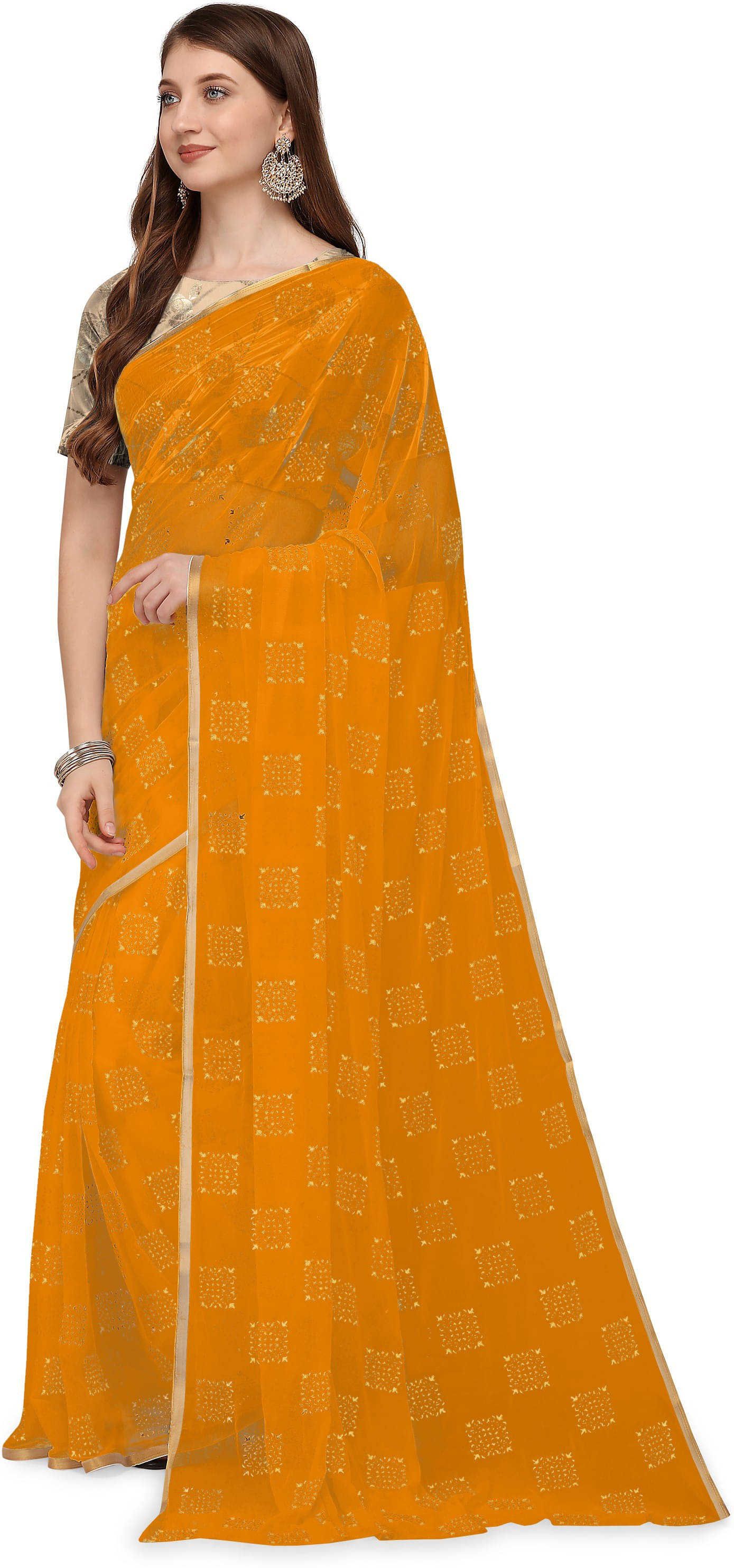    			RedFish Chiffon Printed Regular Saree With Unstitched Blouse Piece ( Yellow )