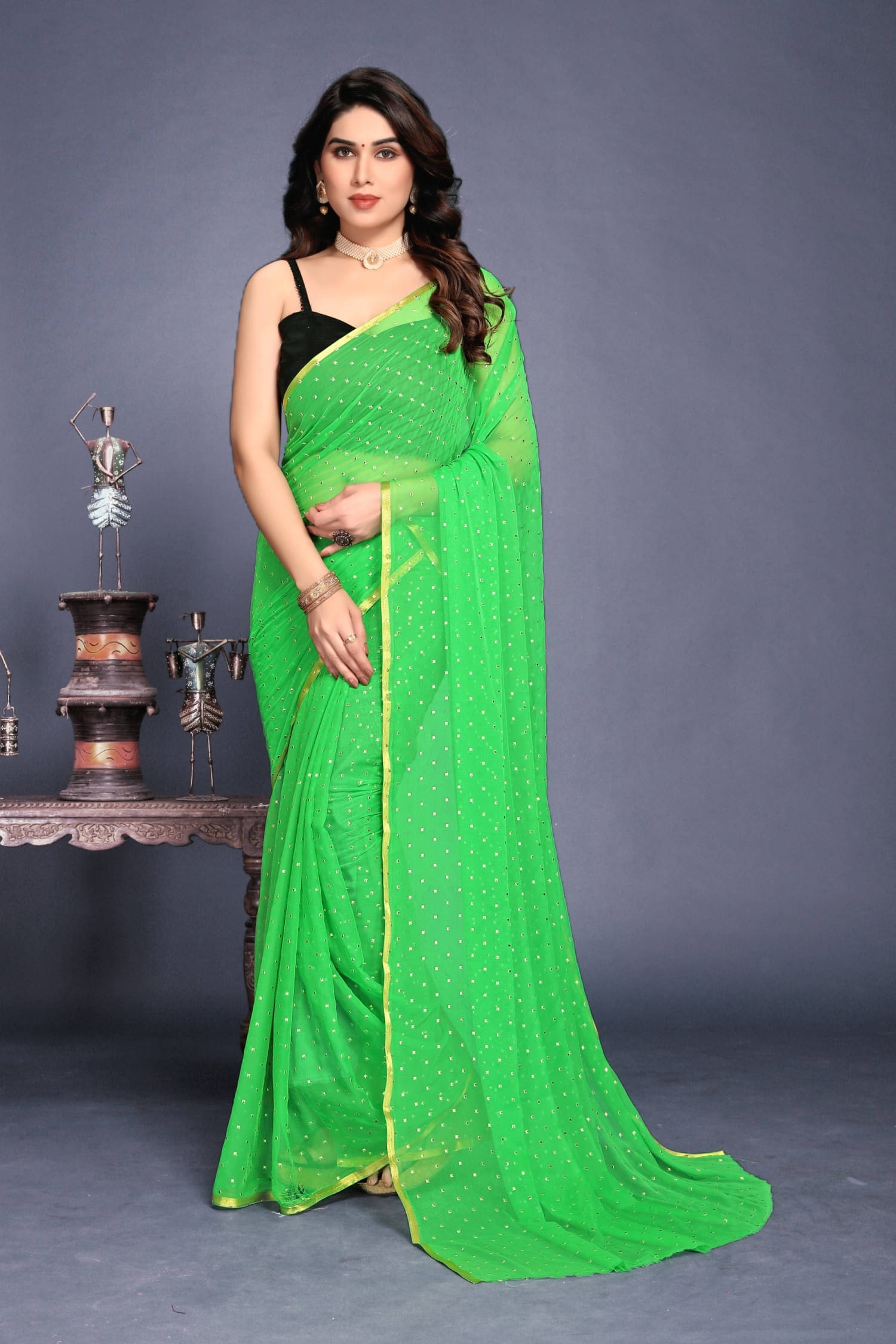     			RedFish Chiffon Printed Regular Saree With Unstitched Blouse Piece ( Light Green )