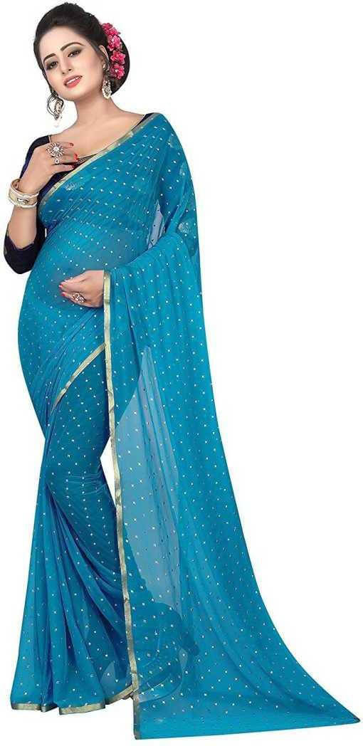 RedFish Chiffon Printed Regular Saree With Unstitched Blouse Piece ( Blue ) RedFish Chiffon Printed Regular Saree With Unstitched Blouse Piece ( Blue )
