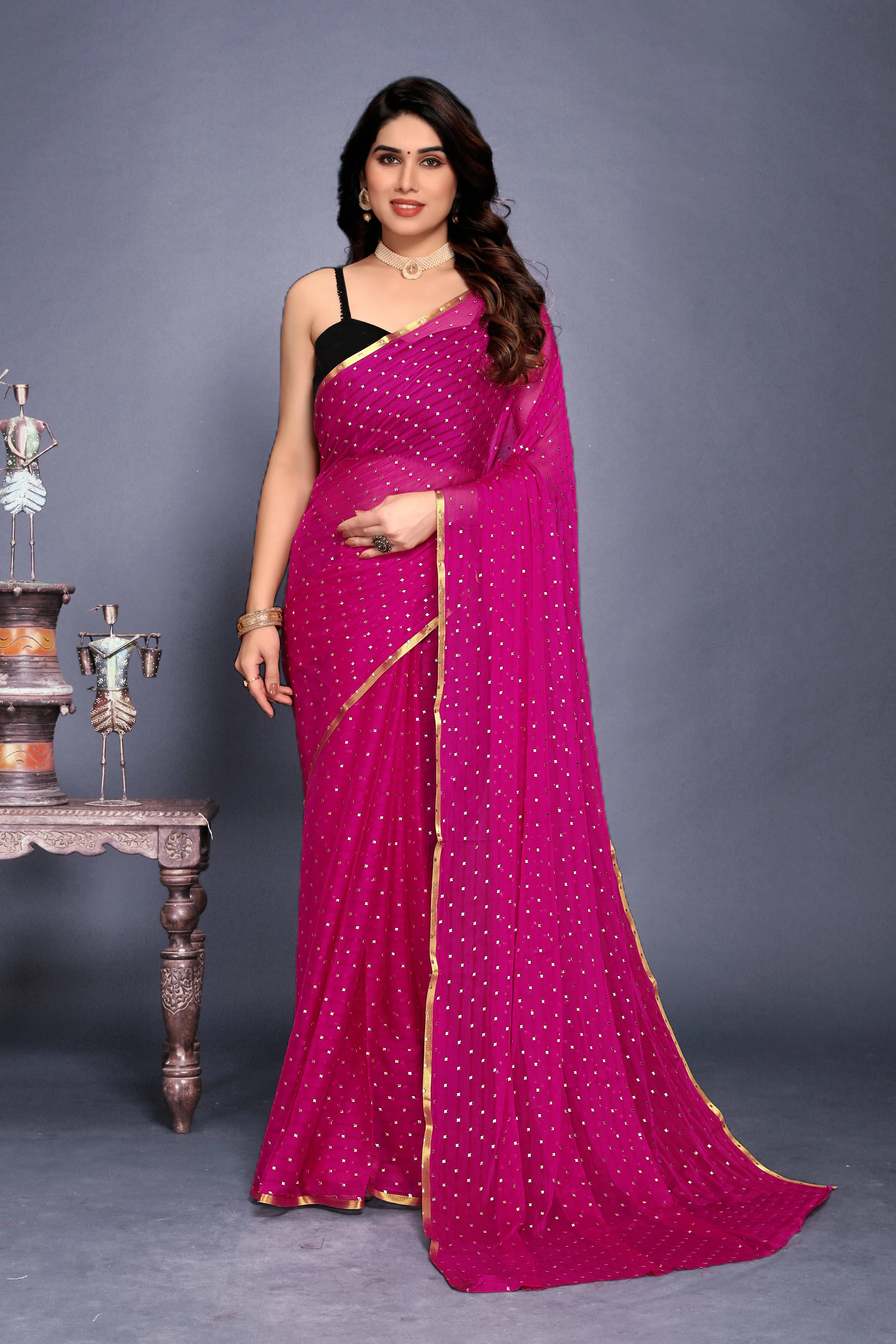     			RedFish Chiffon Printed Regular Saree With Unstitched Blouse Piece ( Pink )
