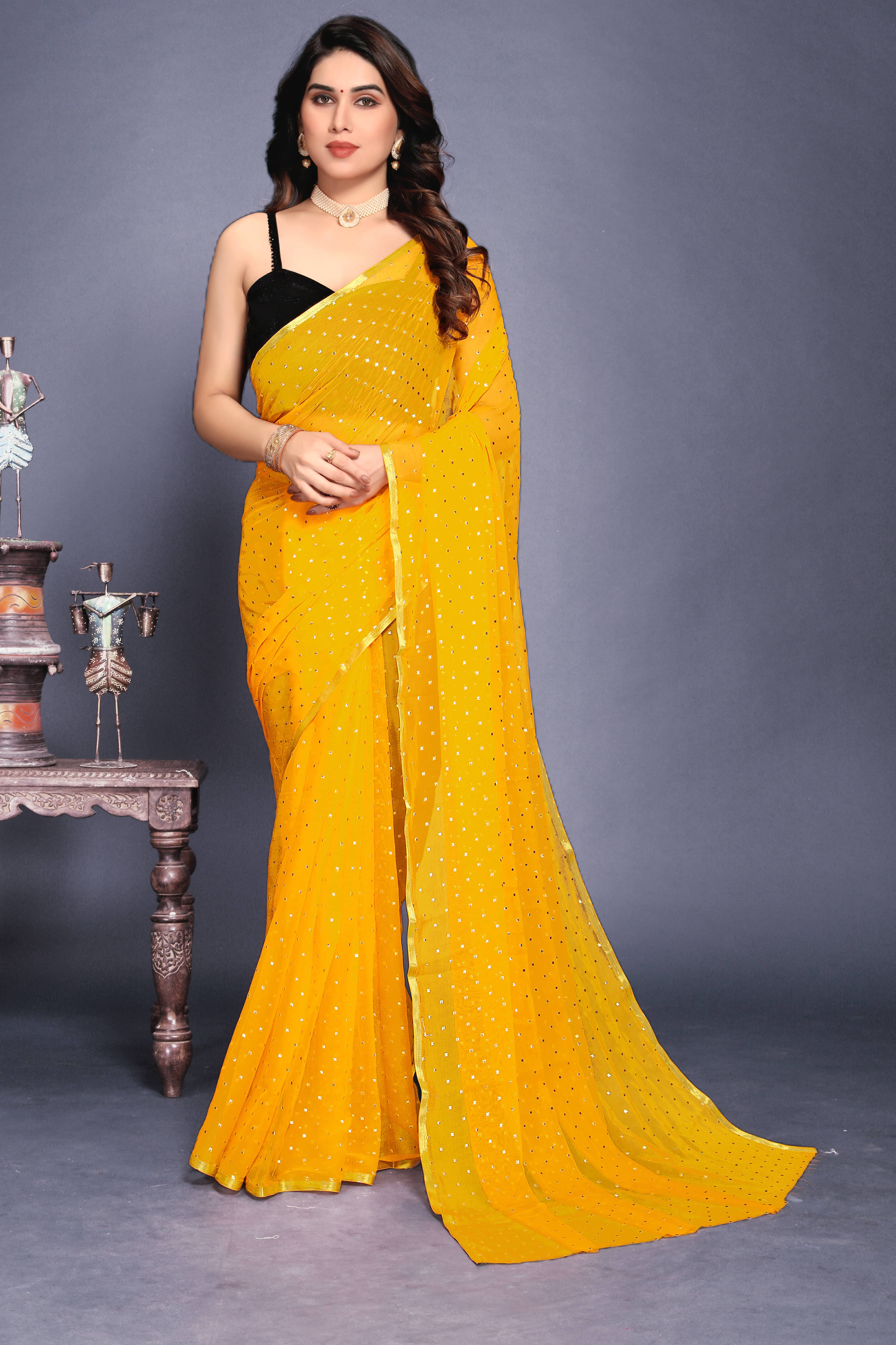RedFish Chiffon Printed Regular Saree With Unstitched Blouse Piece ( Yellow ) RedFish Chiffon Printed Regular Saree With Unstitched Blouse Piece ( Yellow )