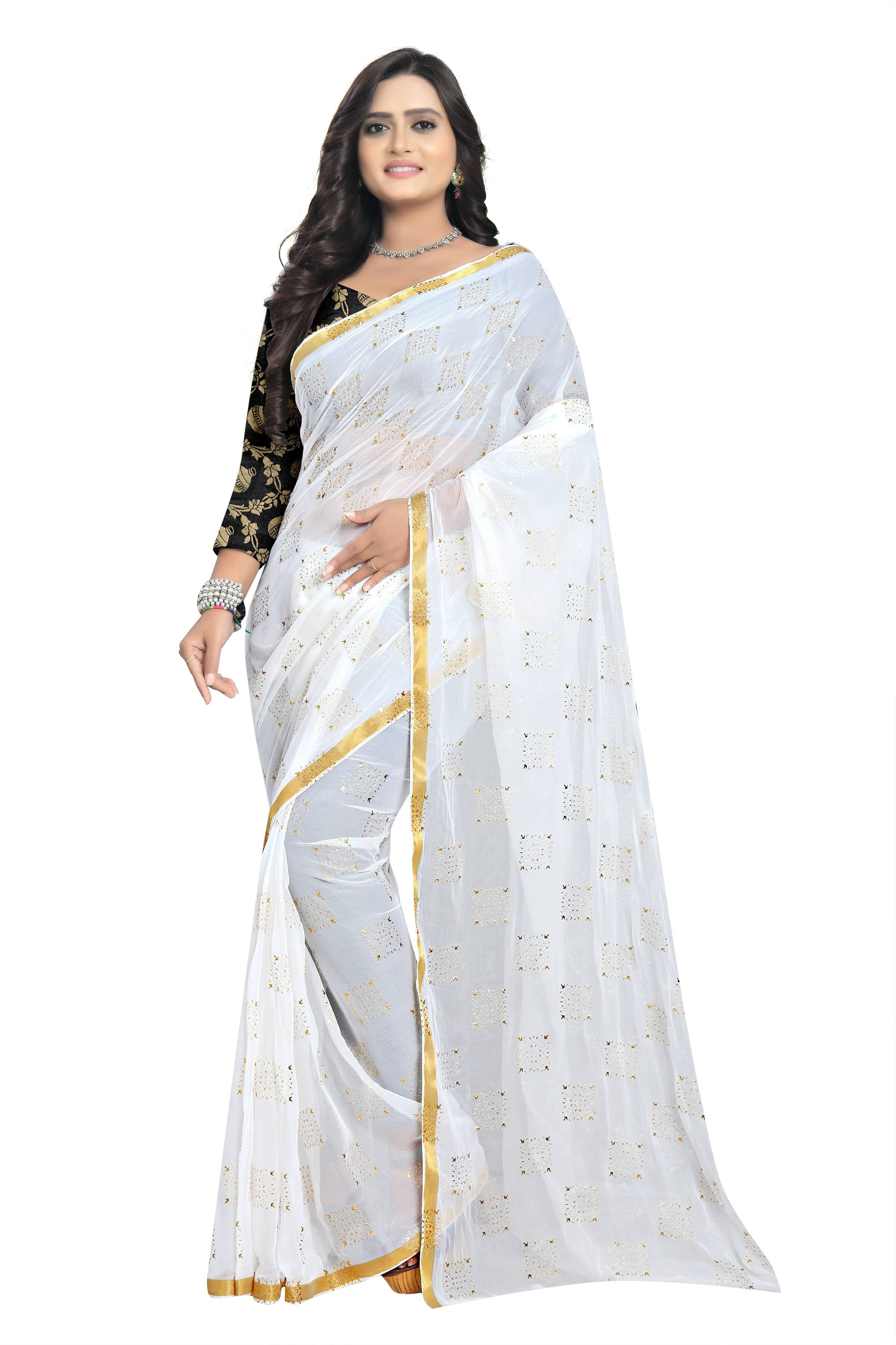 RedFish Chiffon Self Design Regular Saree With Unstitched Blouse Piece ( White ) RedFish Chiffon Self Design Regular Saree With Unstitched Blouse Piece ( White )