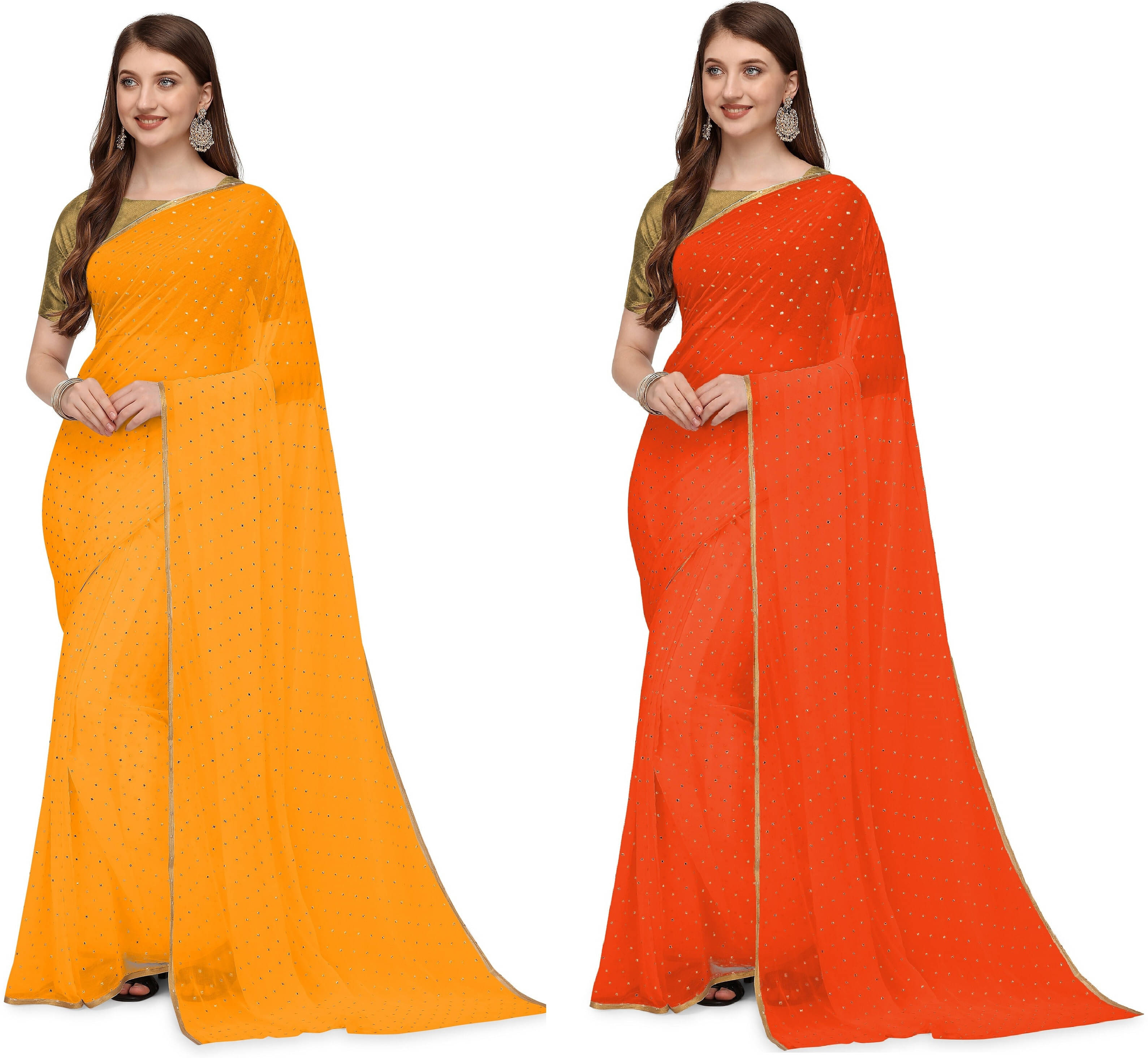RedFish Chiffon Solid Regular Saree With Unstitched Blouse Piece ( Multicolor ) RedFish Chiffon Solid Regular Saree With Unstitched Blouse Piece ( Multicolor )