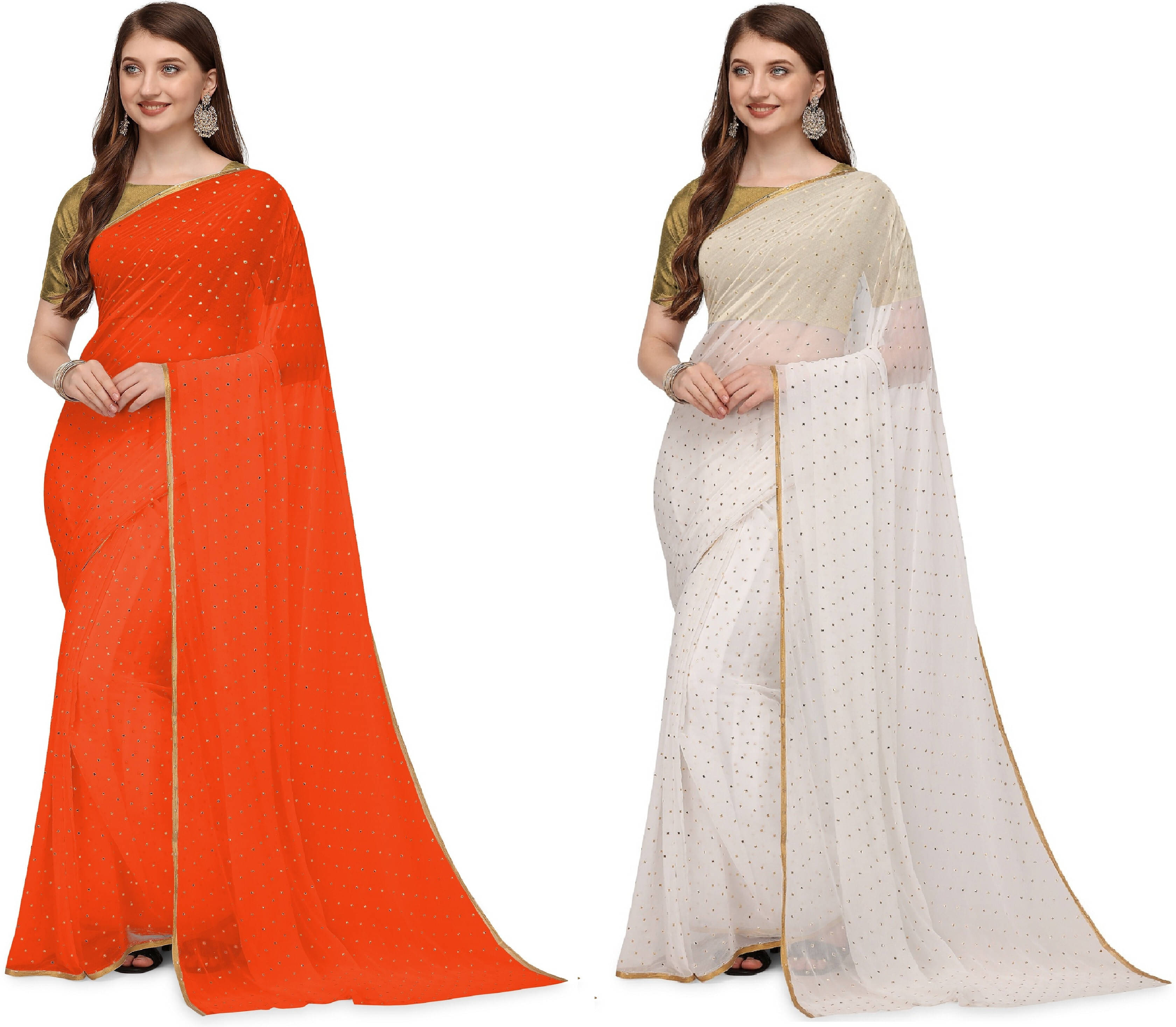 RedFish Chiffon Solid Regular Saree With Unstitched Blouse Piece ( Multicolor ) RedFish Chiffon Solid Regular Saree With Unstitched Blouse Piece ( Multicolor )