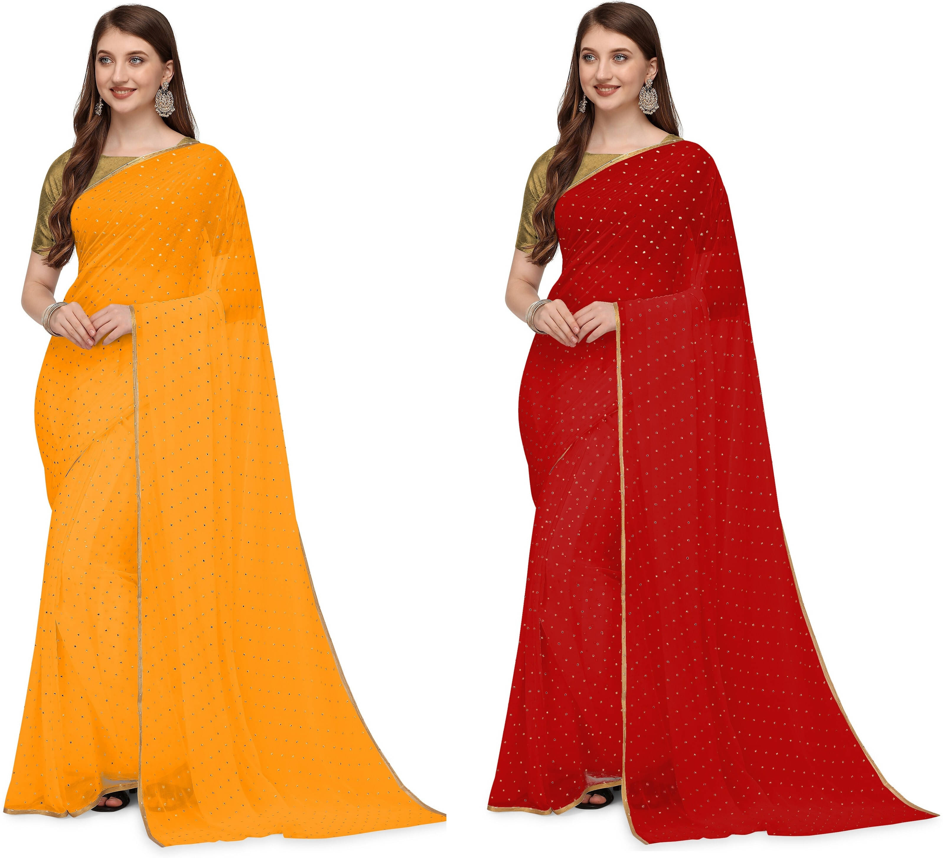     			RedFish Chiffon Solid Regular Saree With Unstitched Blouse Piece ( Multicolor )