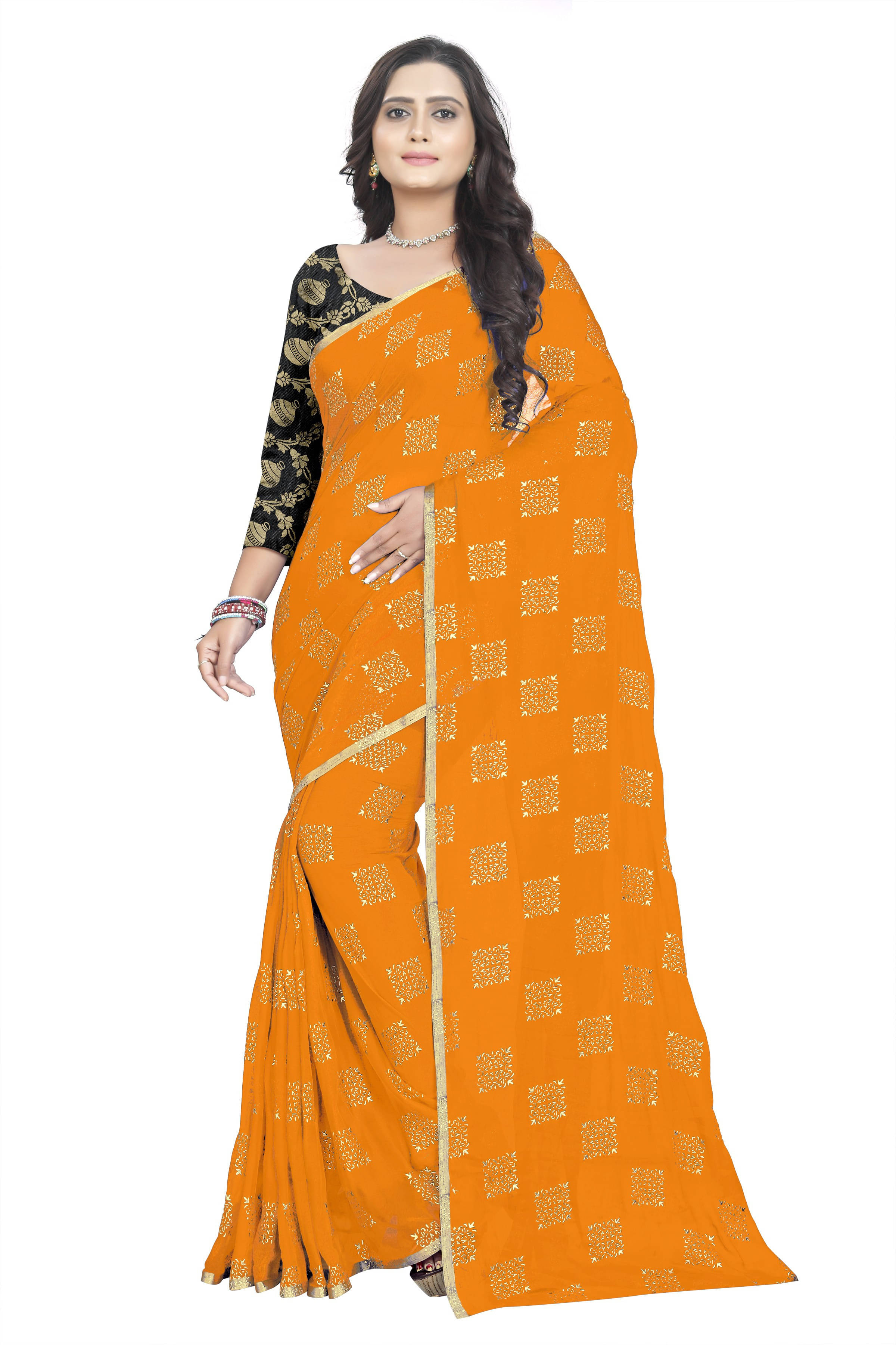 RedFish Chiffon Woven Regular Saree With Unstitched Blouse Piece ( Yellow ) RedFish Chiffon Woven Regular Saree With Unstitched Blouse Piece ( Yellow )