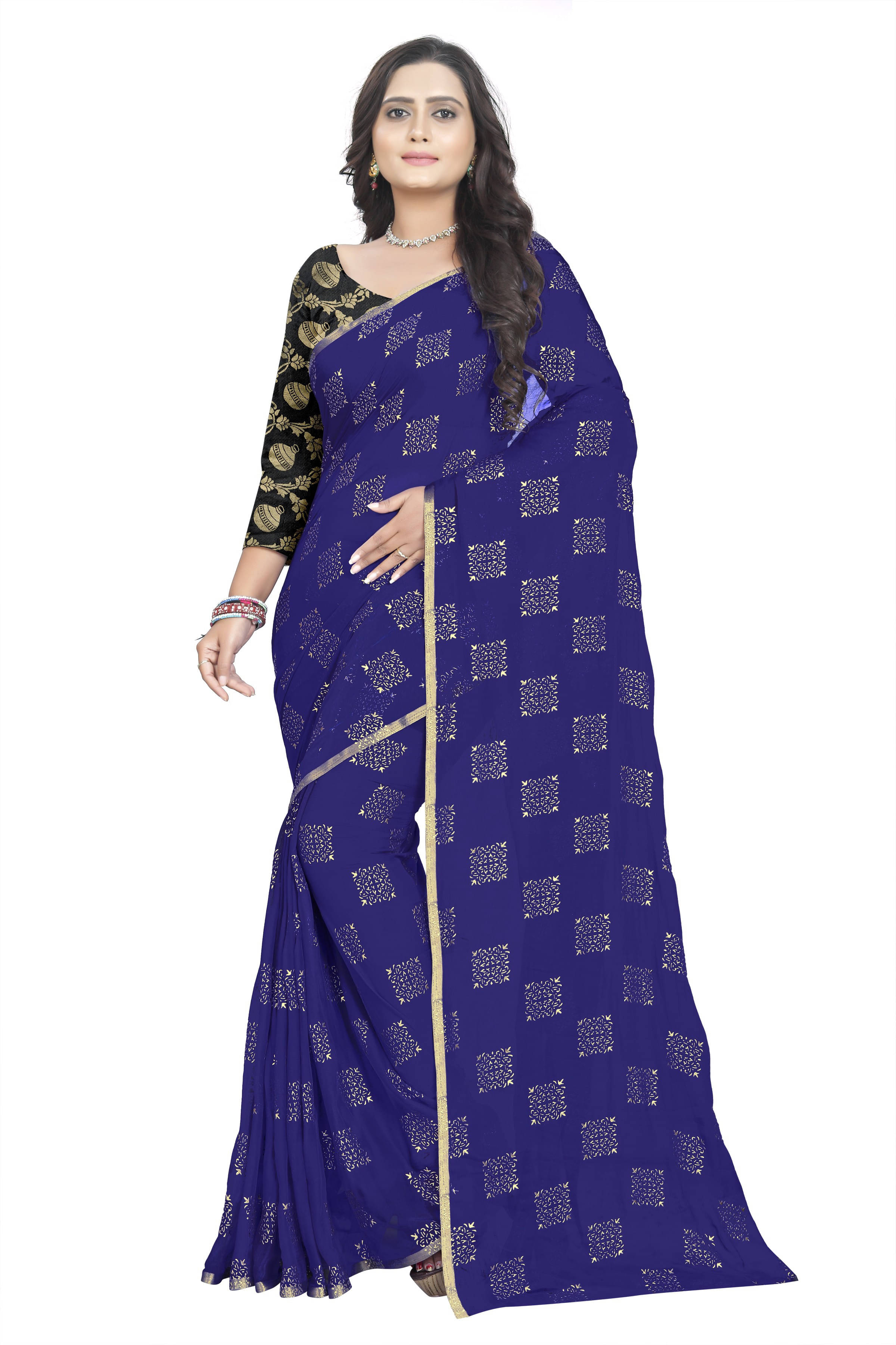     			RedFish Chiffon Woven Regular Saree With Unstitched Blouse Piece ( Blue )