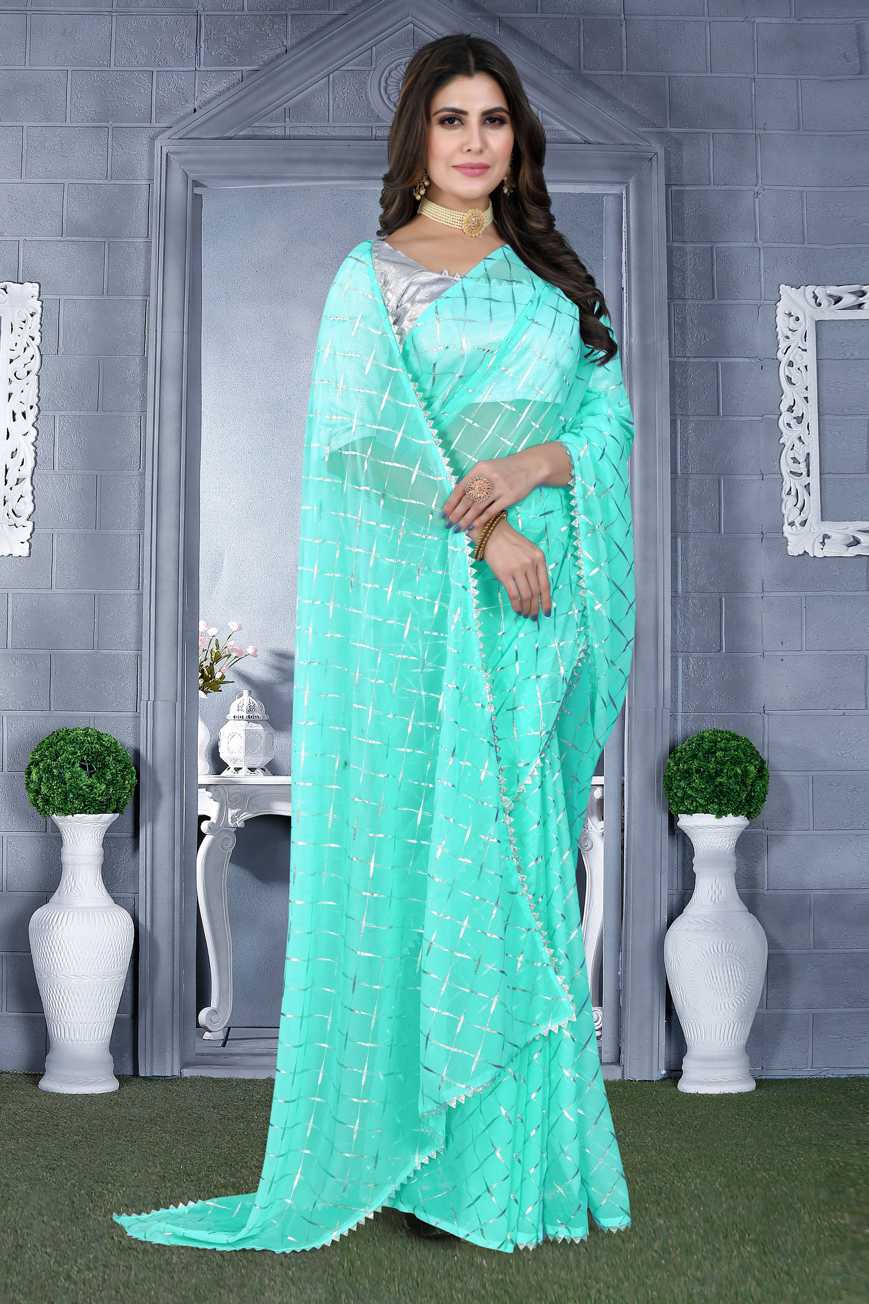     			RedFish Georgette Embellished Regular Saree With Unstitched Blouse Piece ( Light Blue )