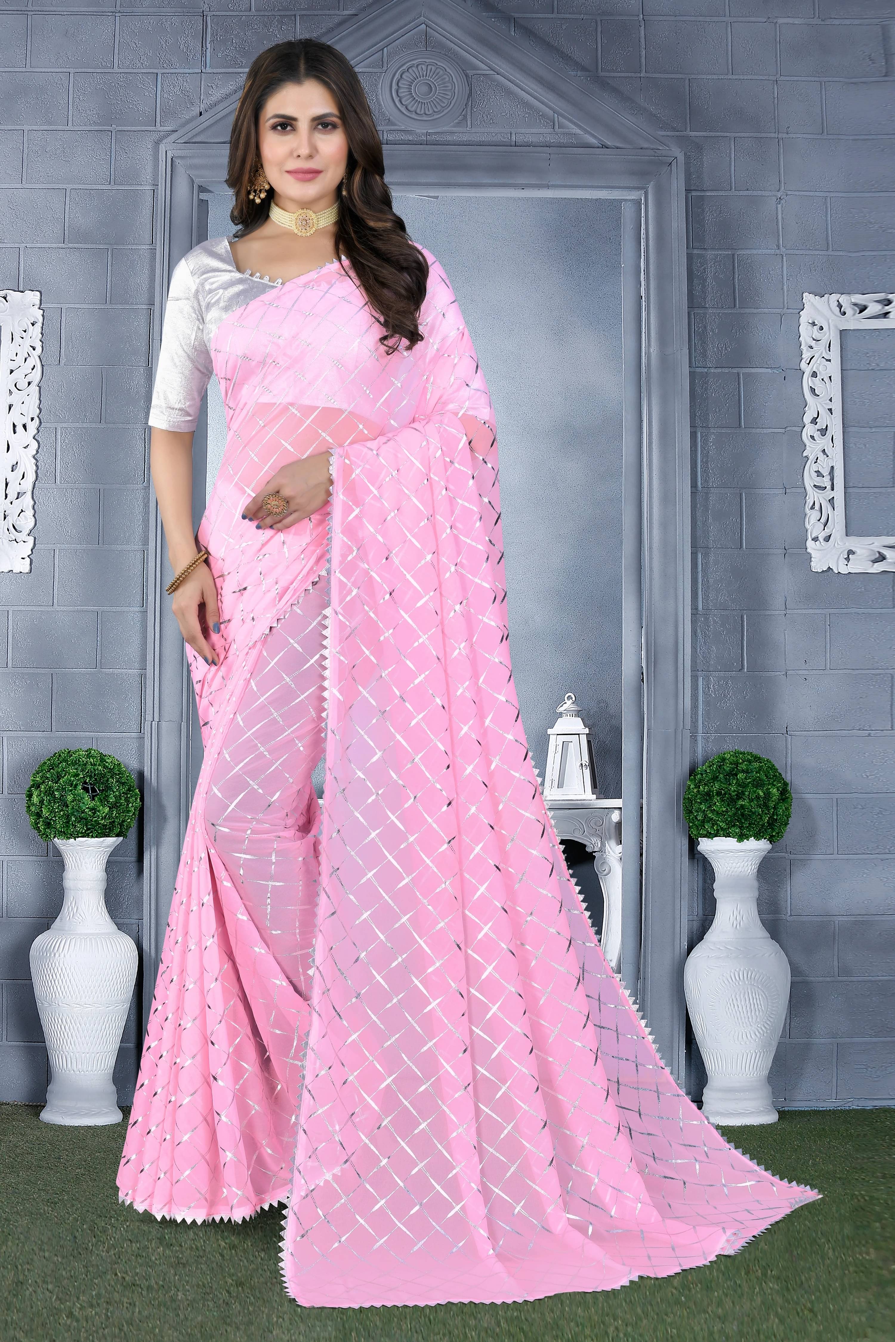 RedFish Georgette Embellished Regular Saree With Unstitched Blouse Piece ( Pink ) RedFish Georgette Embellished Regular Saree With Unstitched Blouse Piece ( Pink )