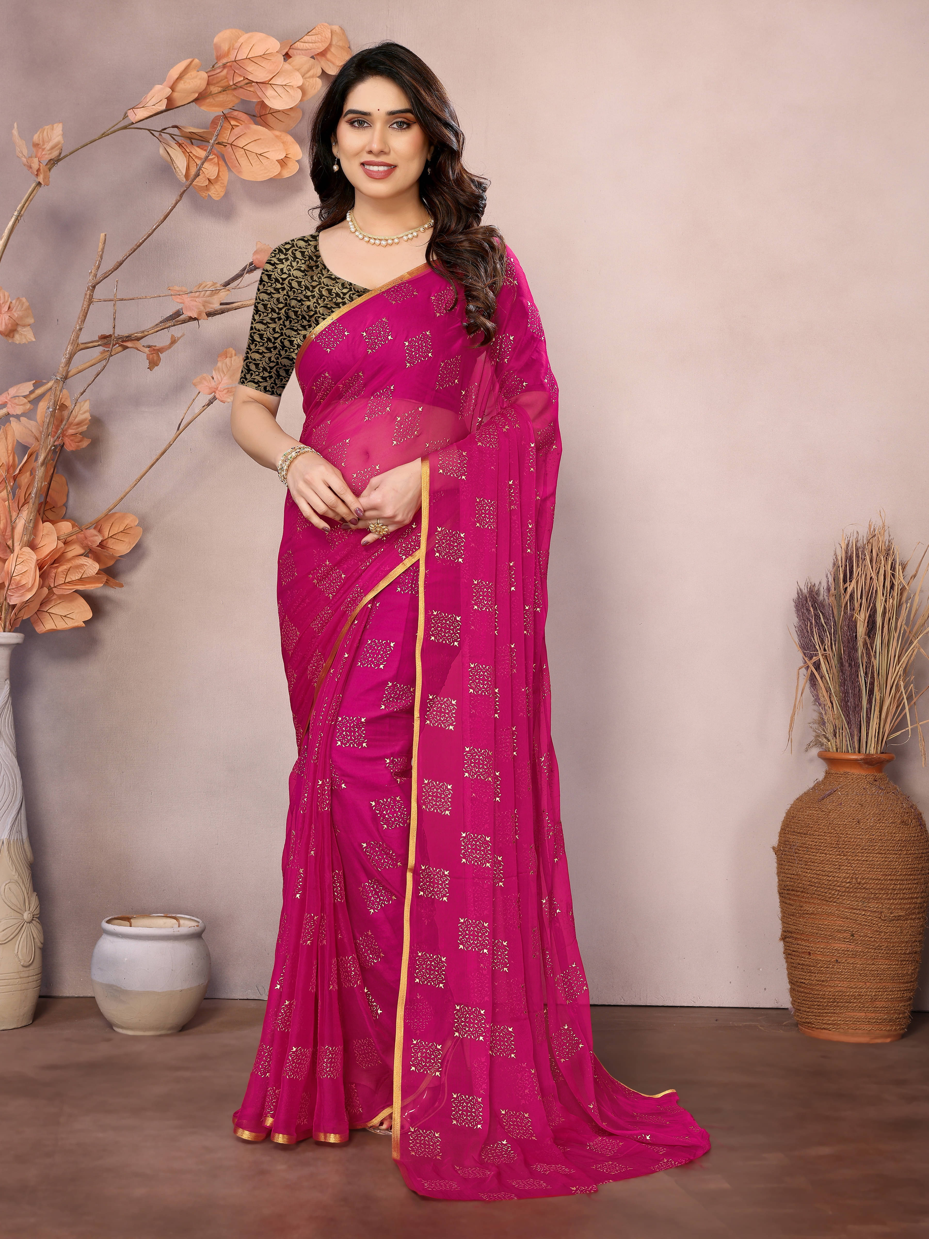     			RedFish Georgette Printed Regular Saree With Unstitched Blouse Piece ( Pink )