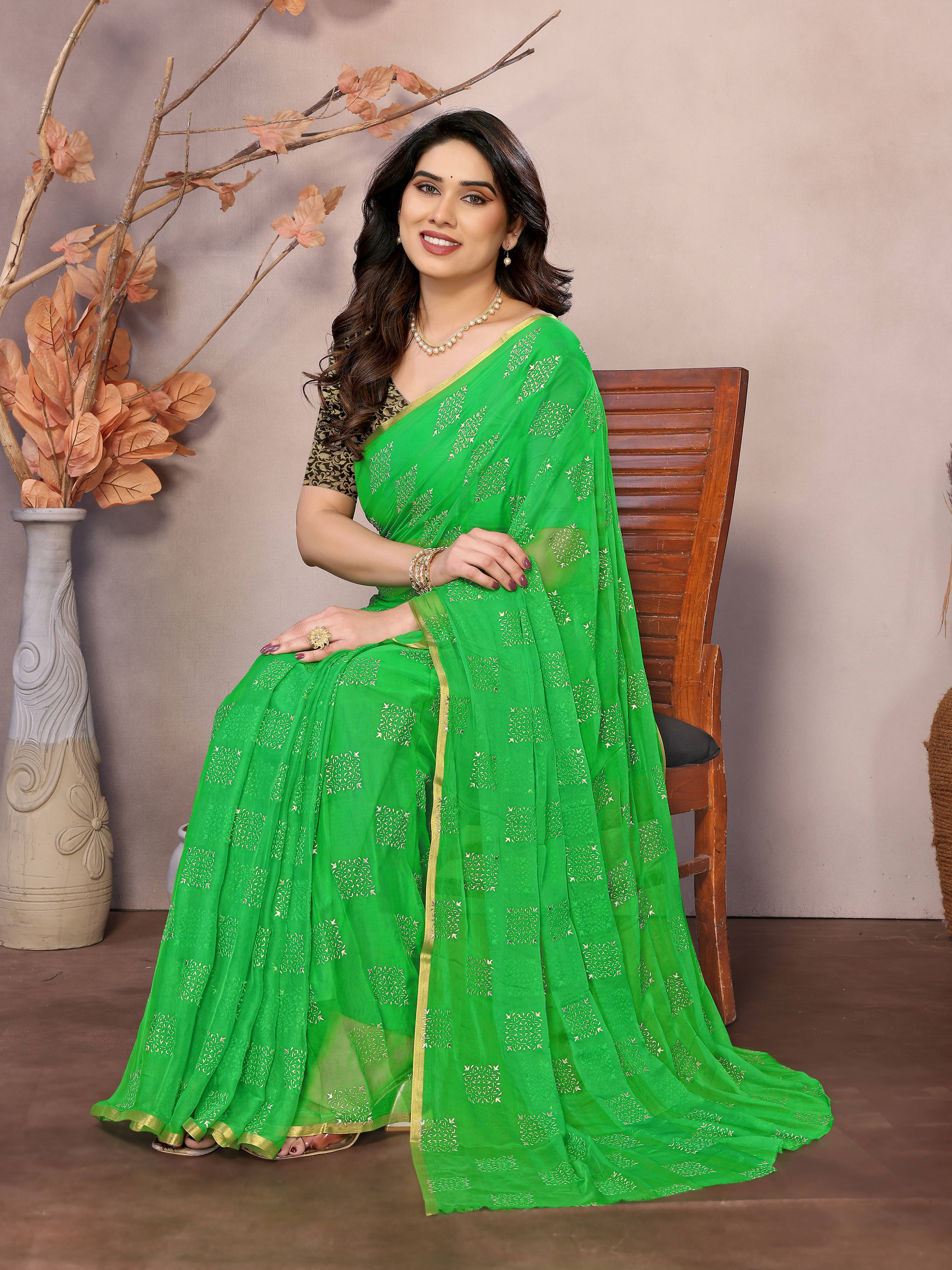     			RedFish Georgette Printed Regular Saree With Unstitched Blouse Piece ( Light Green )