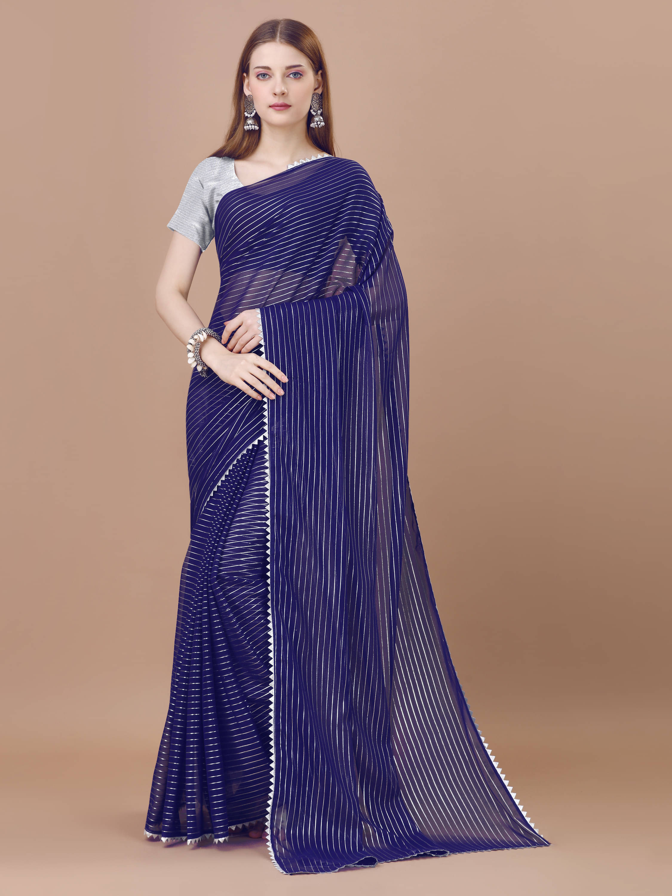     			RedFish Georgette Printed Regular Saree With Unstitched Blouse Piece ( Navy Blue )