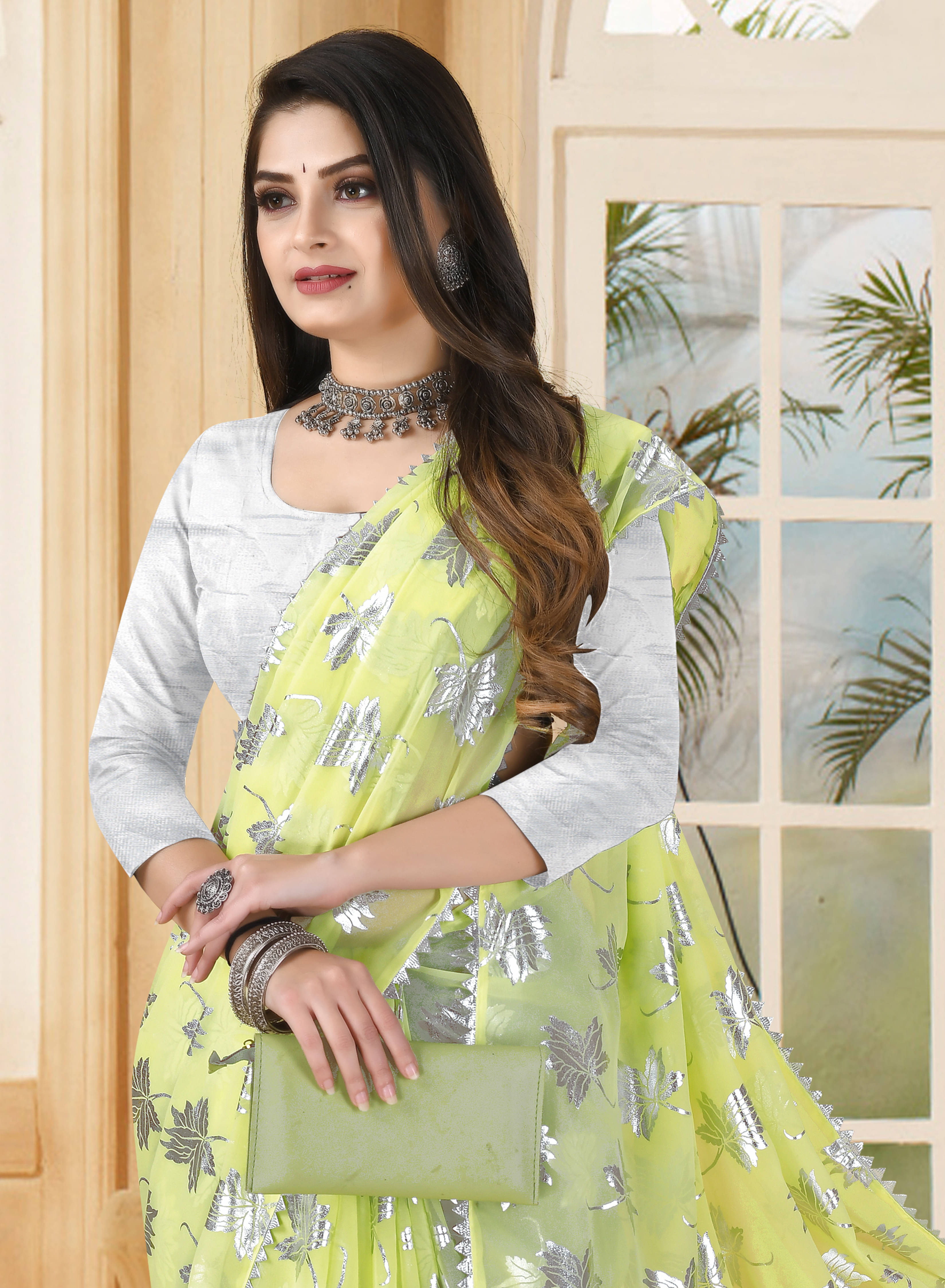     			RedFish Georgette Printed Regular Saree With Unstitched Blouse Piece ( Yellow )