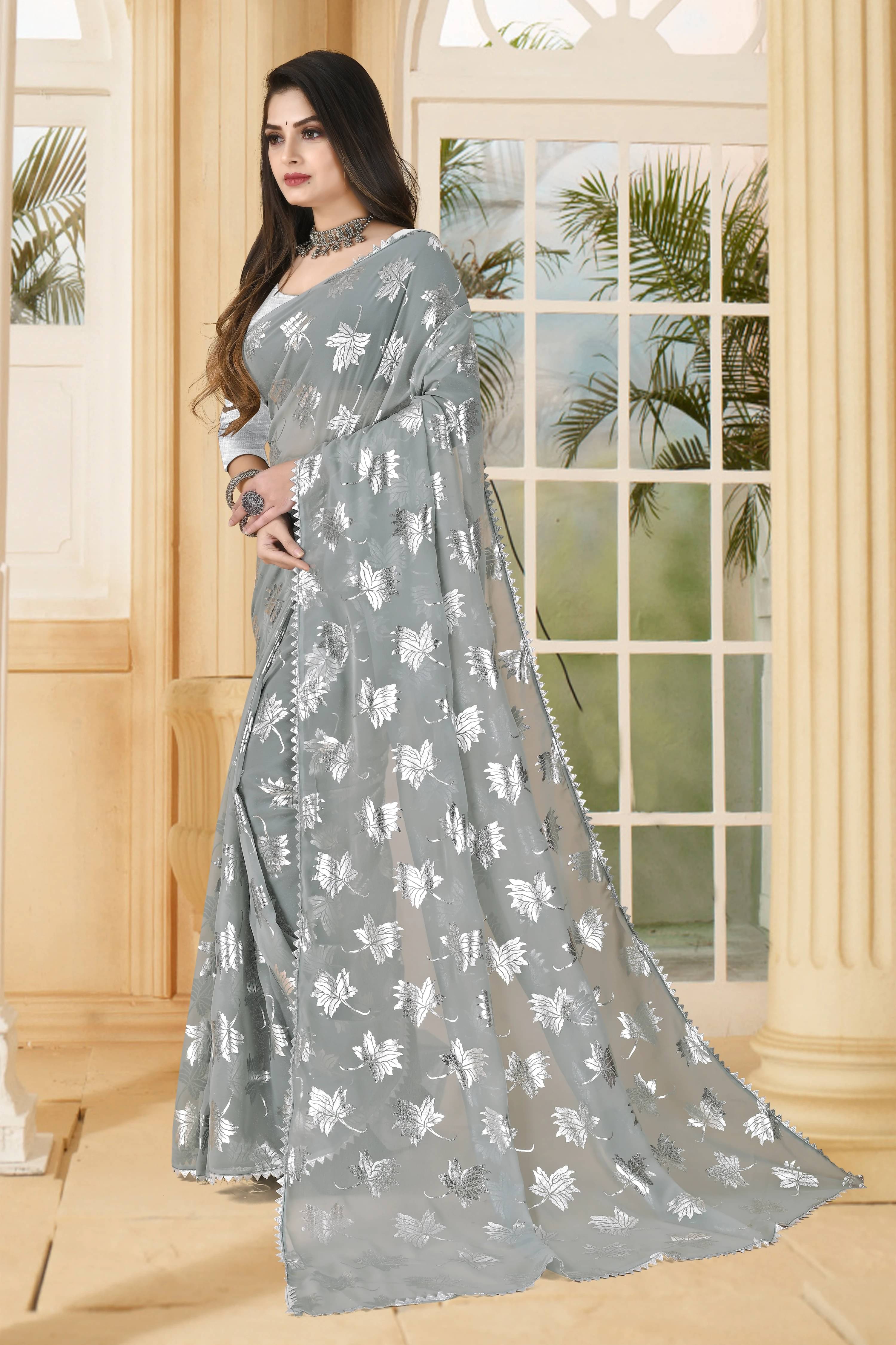     			RedFish Georgette Printed Regular Saree With Unstitched Blouse Piece ( Grey )