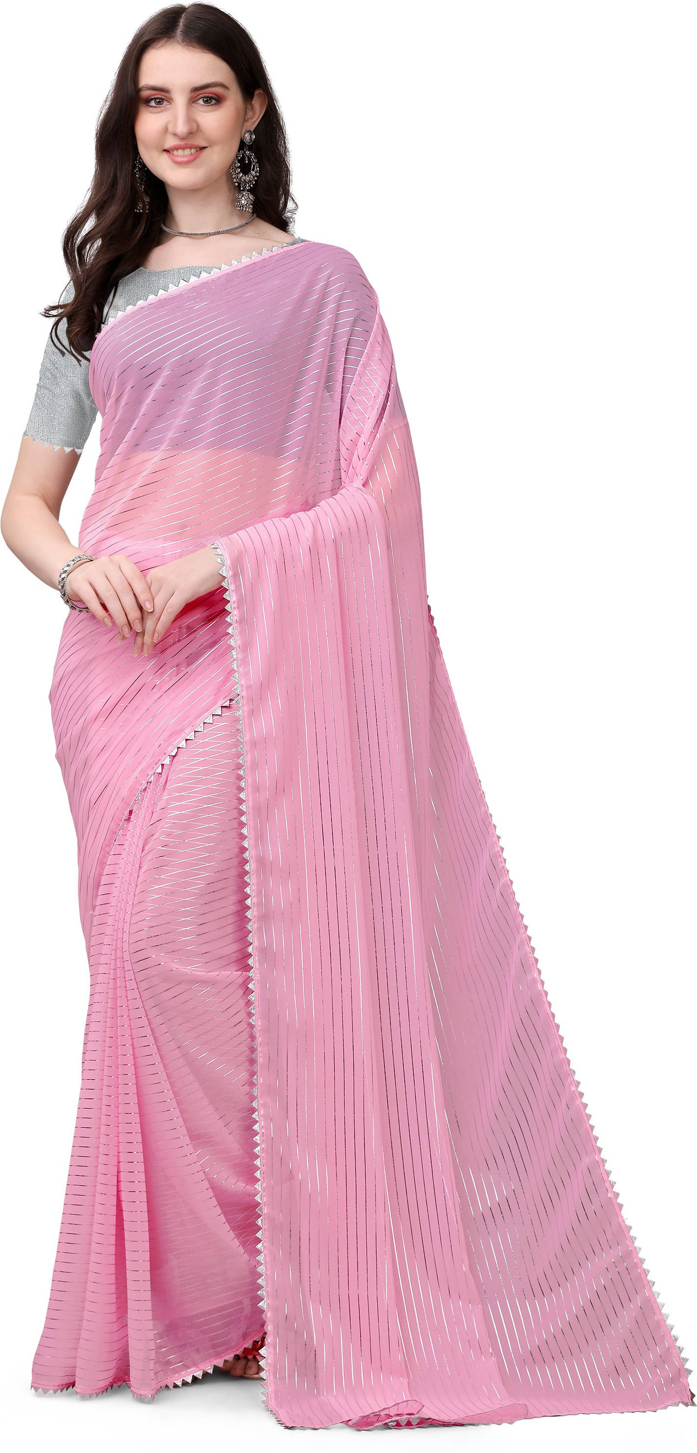 RedFish Georgette Printed Regular Saree With Unstitched Blouse Piece ( Pink ) RedFish Georgette Printed Regular Saree With Unstitched Blouse Piece ( Pink )