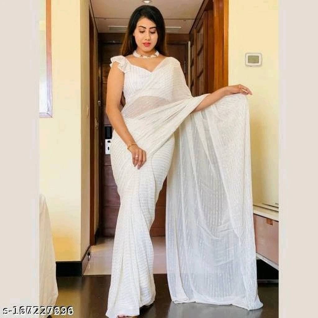 RedFish Georgette Self Design Regular Saree With Unstitched Blouse Piece ( White ) RedFish Georgette Self Design Regular Saree With Unstitched Blouse Piece ( White )
