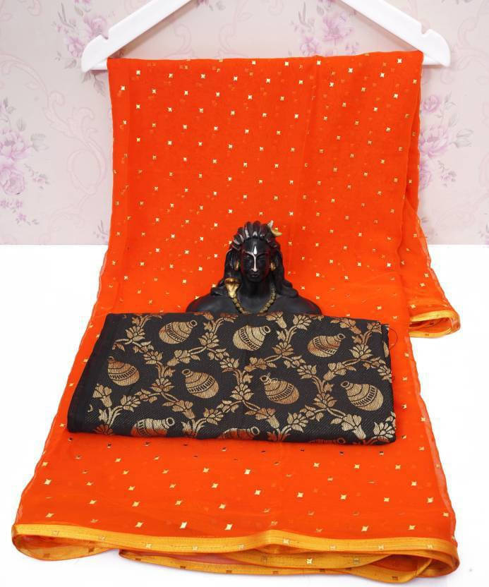     			RedFish Georgette Self Design Regular Saree With Unstitched Blouse Piece ( Orange )