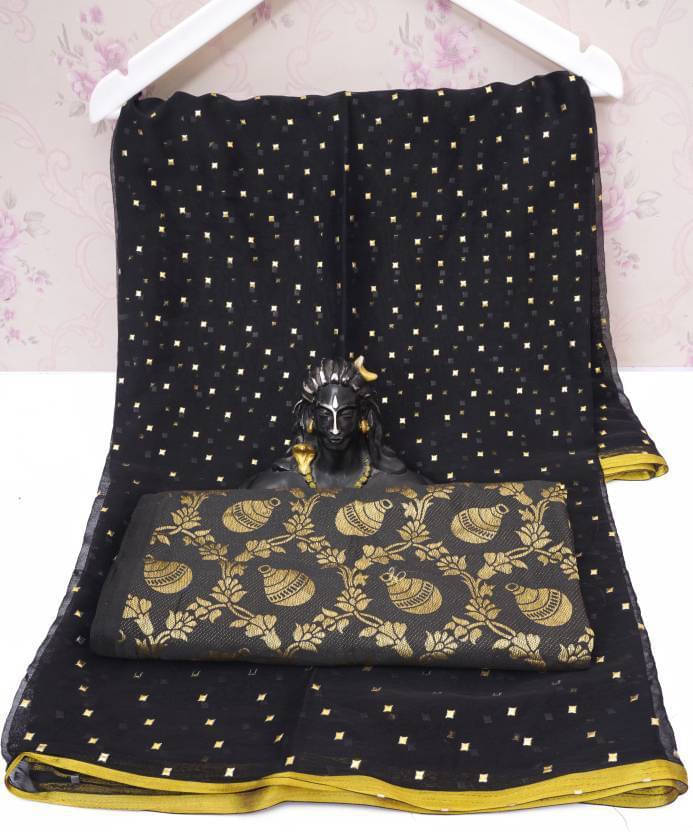     			RedFish Georgette Self Design Regular Saree With Unstitched Blouse Piece ( Black )