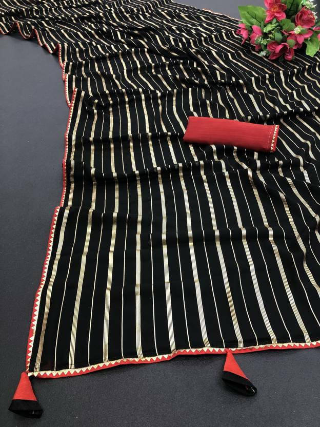     			RedFish Georgette Striped Regular Saree With Unstitched Blouse Piece ( Black )