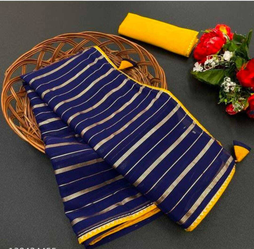 RedFish Georgette Striped Regular Saree With Unstitched Blouse Piece ( Navy Blue ) RedFish Georgette Striped Regular Saree With Unstitched Blouse Piece ( Navy Blue )