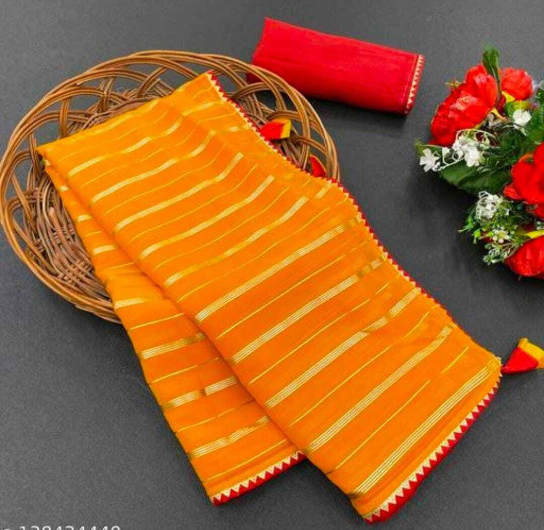     			RedFish Georgette Striped Regular Saree With Unstitched Blouse Piece ( Yellow )