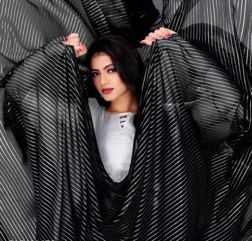     			RedFish Georgette Striped Regular Saree With Unstitched Blouse Piece ( Black )