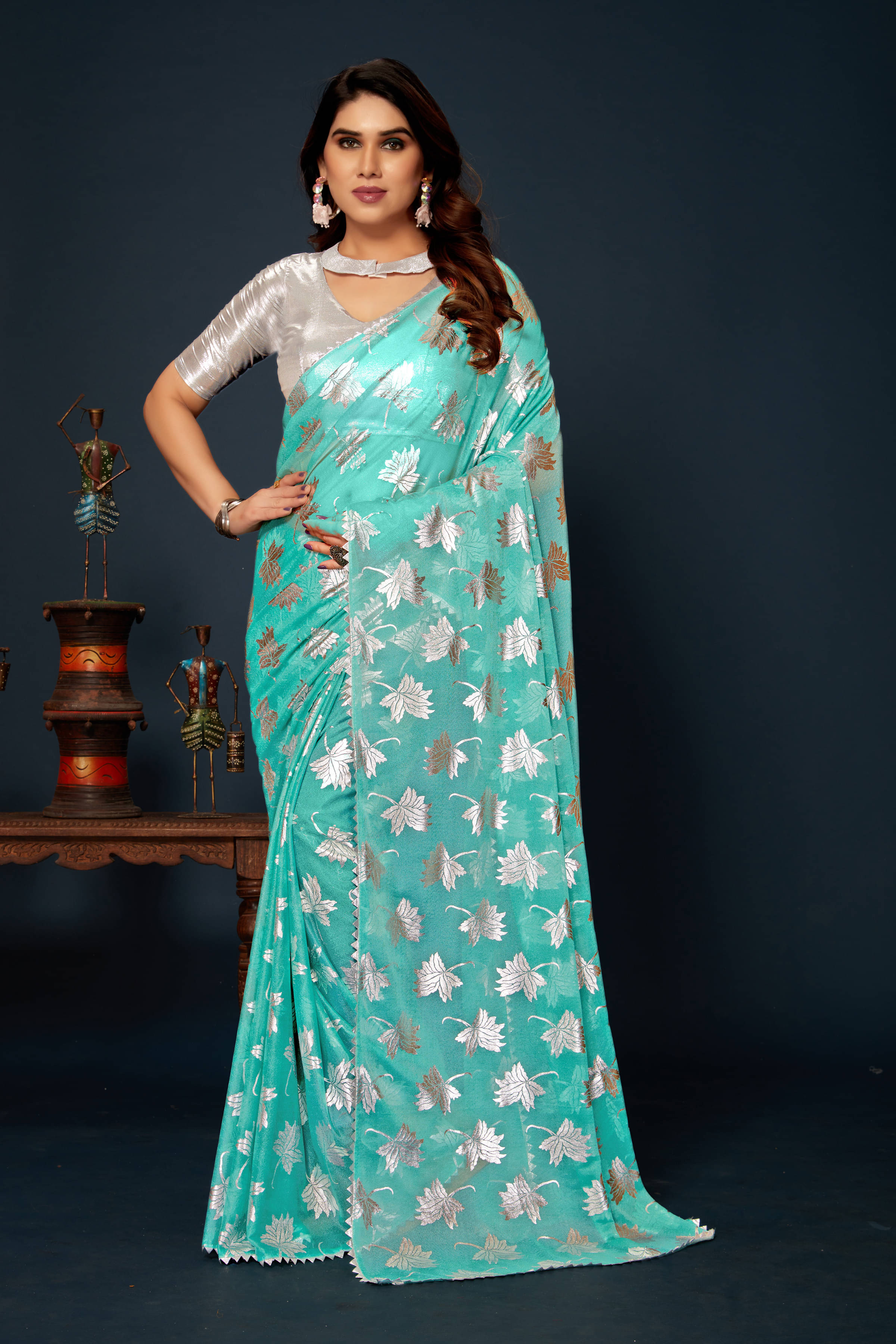     			RedFish Lycra Printed Regular Saree With Unstitched Blouse Piece ( Light Blue )