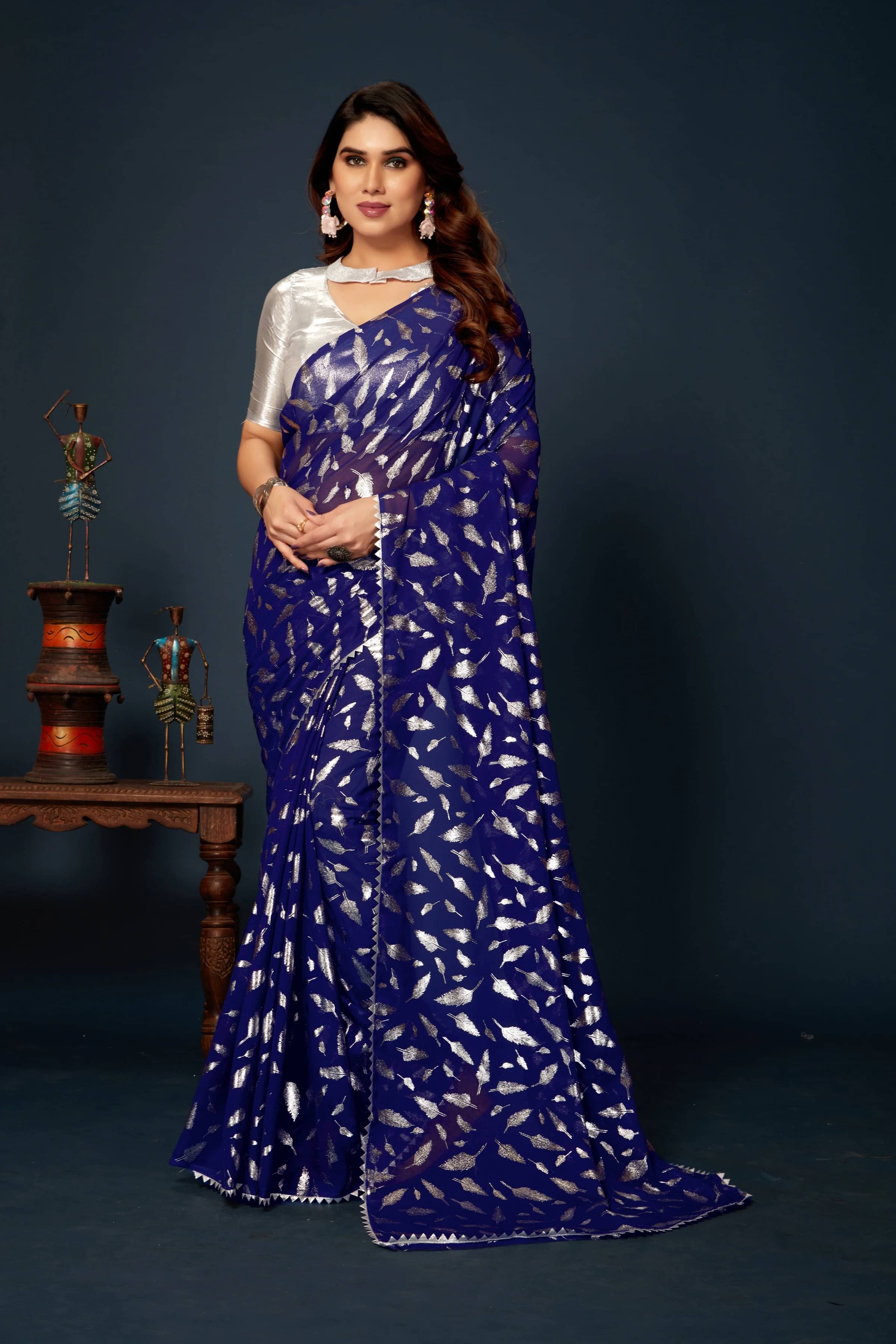 RedFish Lycra Self Design Regular Saree With Unstitched Blouse Piece ( Navy Blue ) RedFish Lycra Self Design Regular Saree With Unstitched Blouse Piece ( Navy Blue )
