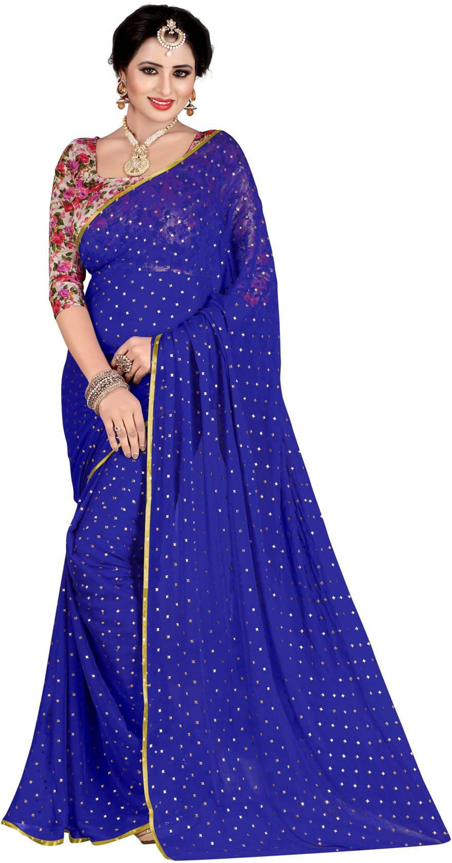 RedFish Silk Blend Printed Regular Saree With Unstitched Blouse Piece ( Blue ) RedFish Silk Blend Printed Regular Saree With Unstitched Blouse Piece ( Blue )