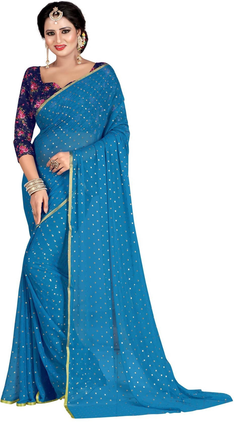     			RedFish Silk Blend Printed Regular Saree With Unstitched Blouse Piece ( Light Blue )