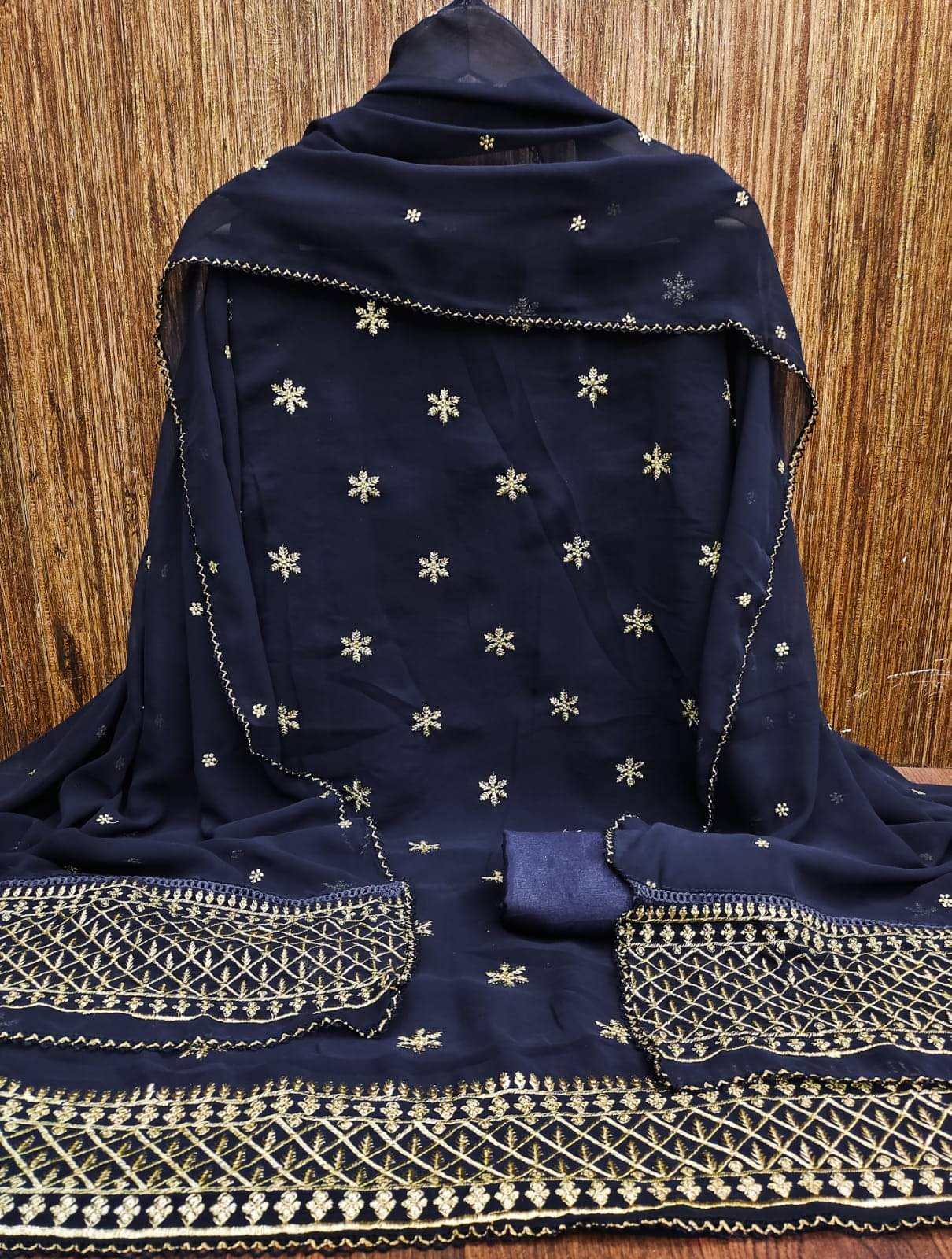     			Shree Mahantam Women Georgette Unstitched Dress Material ( Navy Blue )
