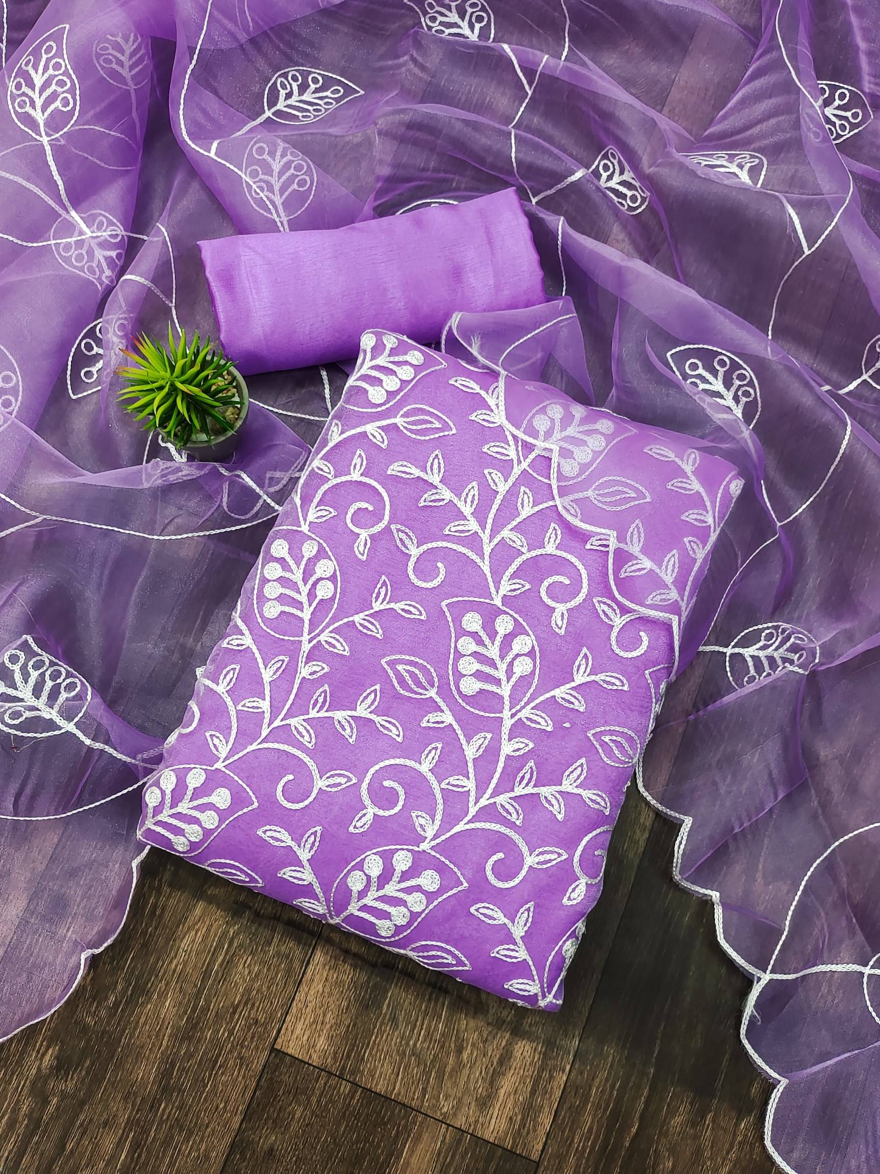 Shree Mahantam Women Organza Unstitched Dress Material ( Purple )     			Shree Mahantam Women Organza Unstitched Dress Material ( Purple )