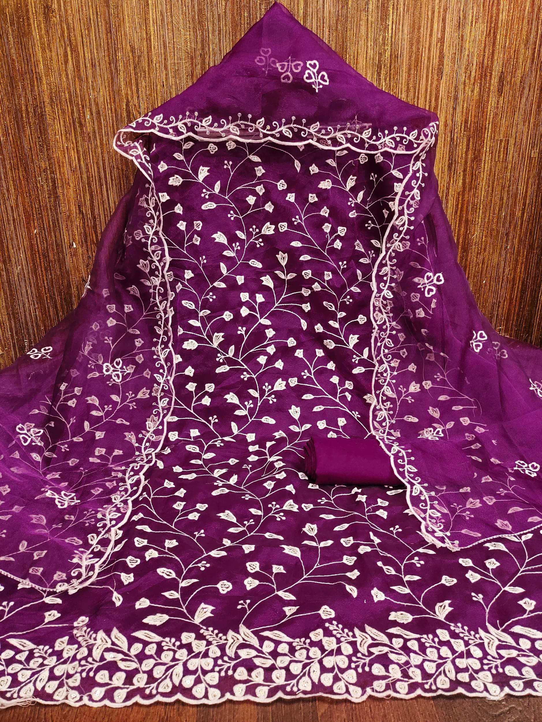 Shree Mahantam Women Organza Unstitched Dress Material ( Wine )     			Shree Mahantam Women Organza Unstitched Dress Material ( Wine )