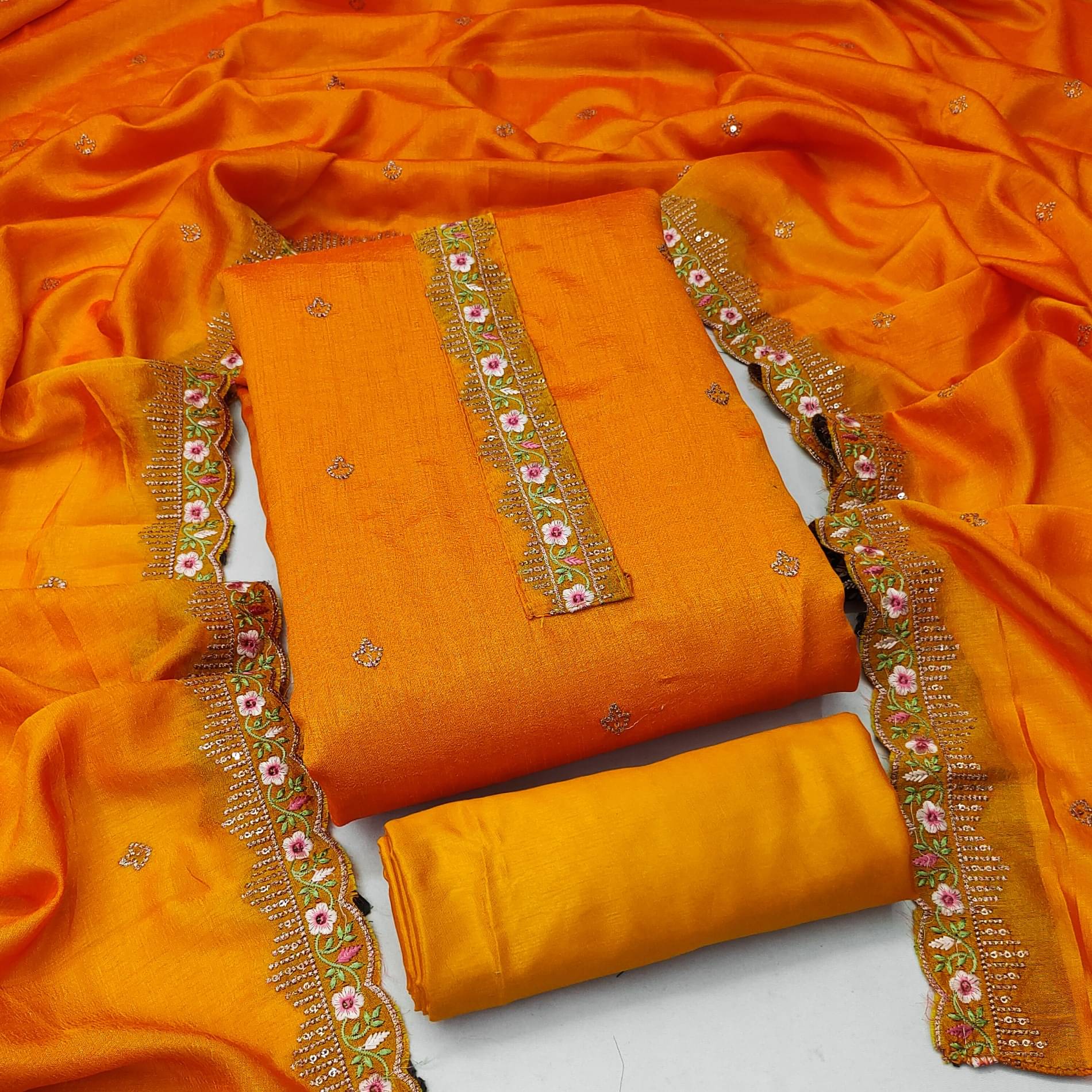     			Shree Mahantam Women Silk Unstitched Dress Material ( Orange )