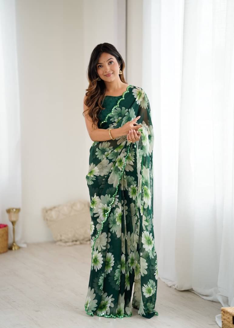     			Shree Sai Enterprise Georgette Embroidered Mysore Silk Sarees With Stitched Blouse ( Green )