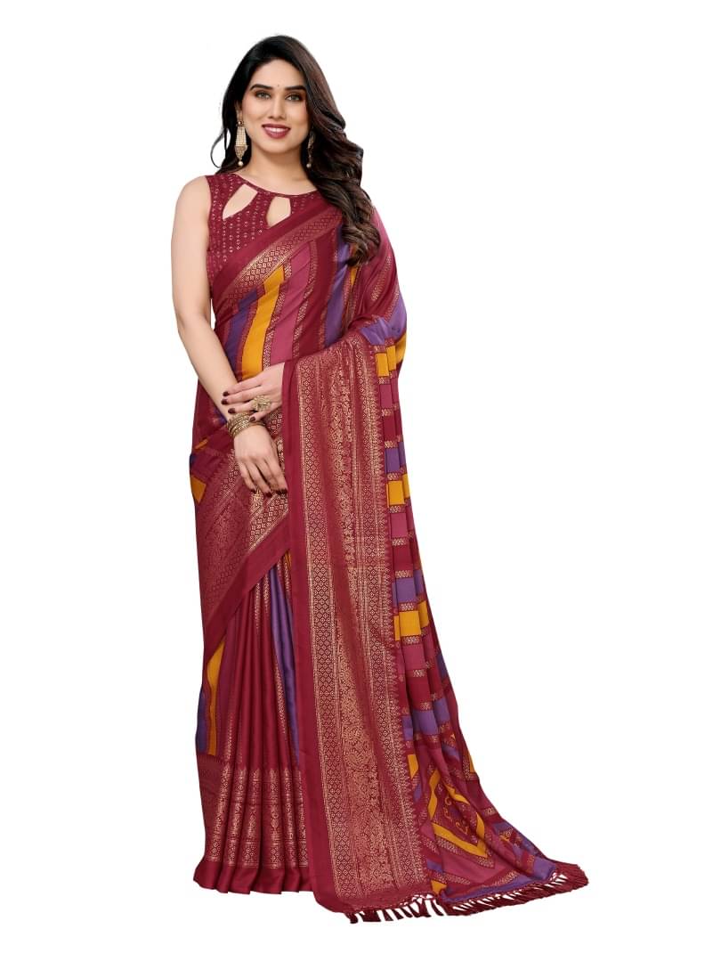     			Shree Sai Enterprise Georgette Embroidered Mysore Silk Sarees With Stitched Blouse ( Maroon )