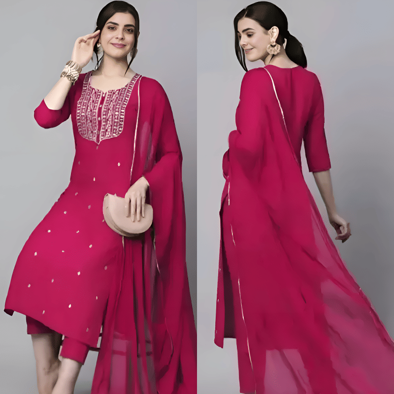     			TEXPA FASHION Women Rayon Embroidered A-line Kurti With Pants ( Pink )
