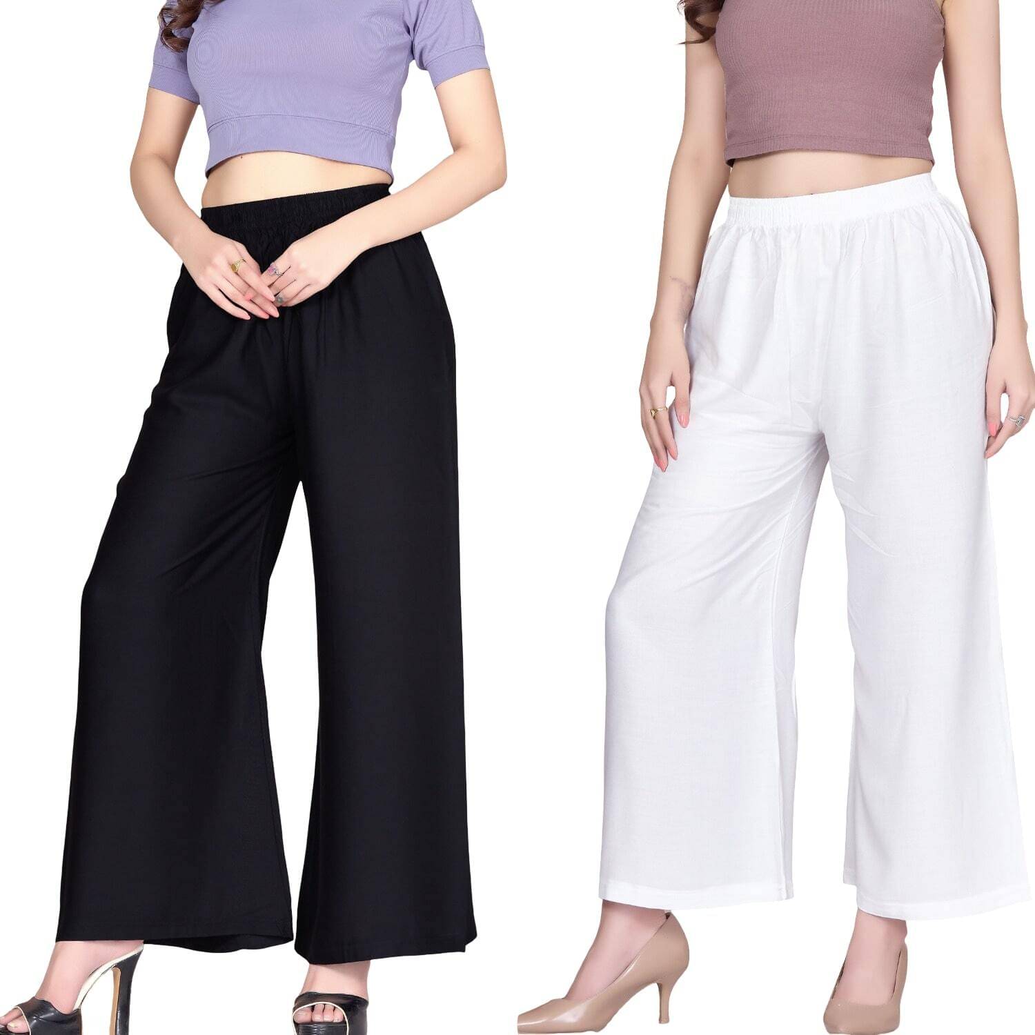     			Tritara Pack of 2 Rayon Flared Women's Palazzos ( Black,White )