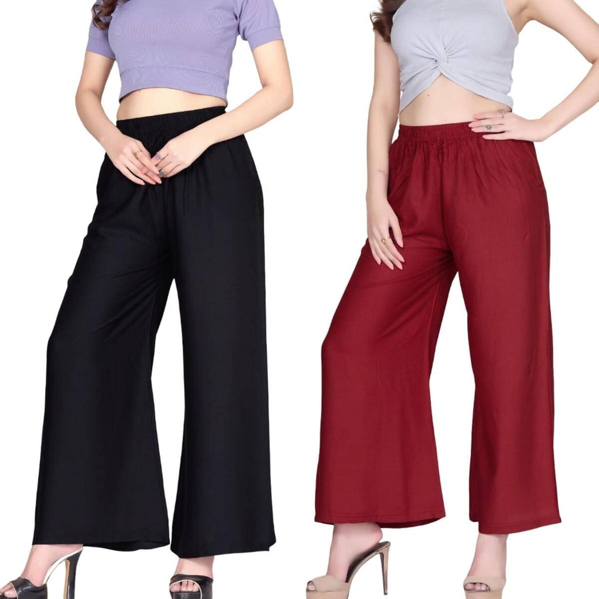     			Tritara Pack of 2 Rayon Flared Women's Palazzos ( Black,Maroon )