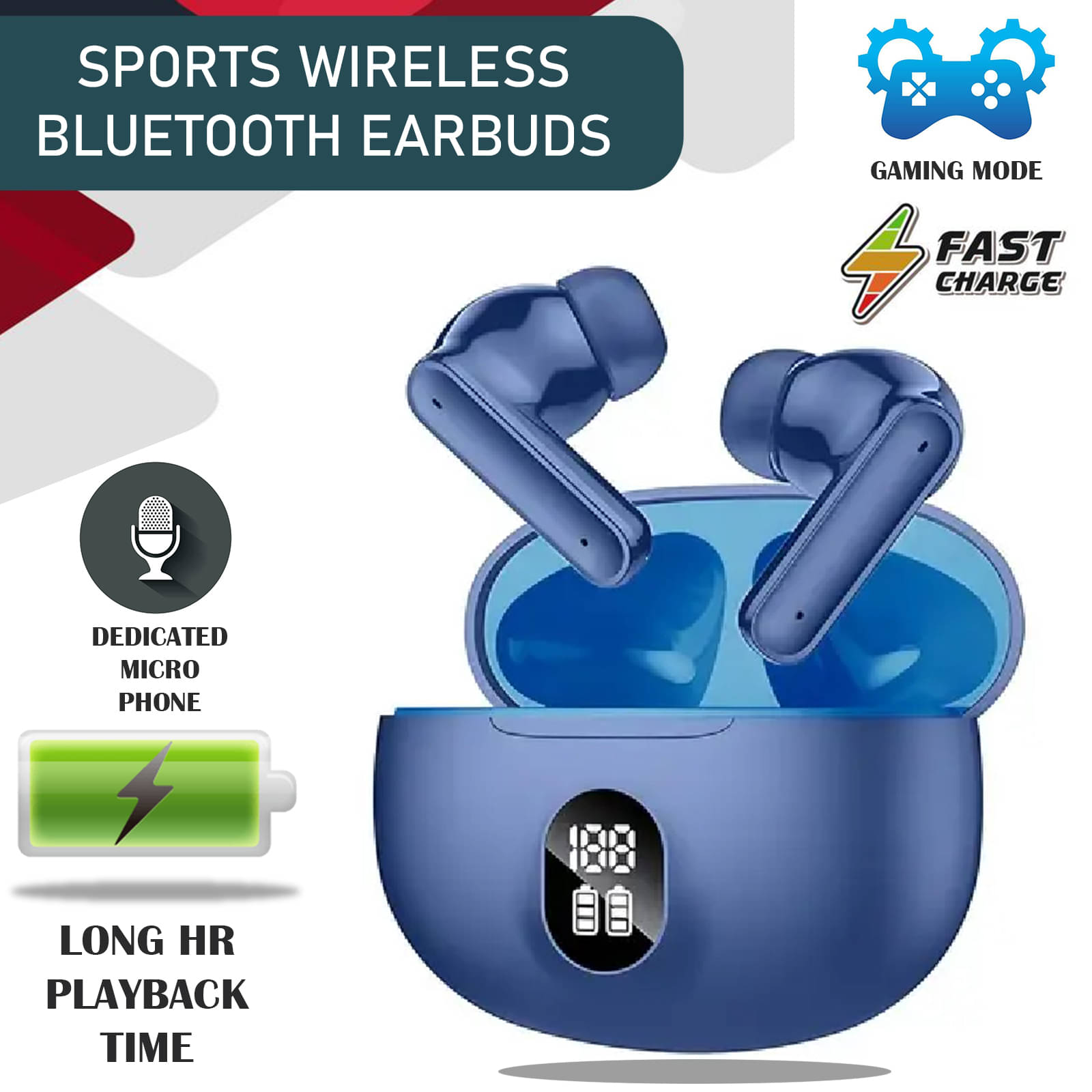 True Wireless Earbuds with LED Power Display & Noise Cancellation (Blue) True Wireless Earbuds with LED Power Display & Noise Cancellation (Blue)