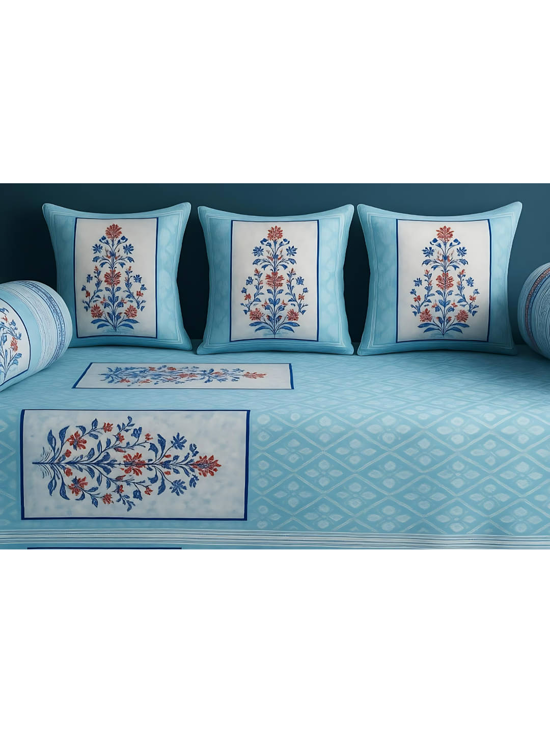 UrbanArts Cotton Abstract Diwan Set 6 Pcs - Multi UrbanArts Cotton Abstract Diwan Set 6 Pcs - Multi
