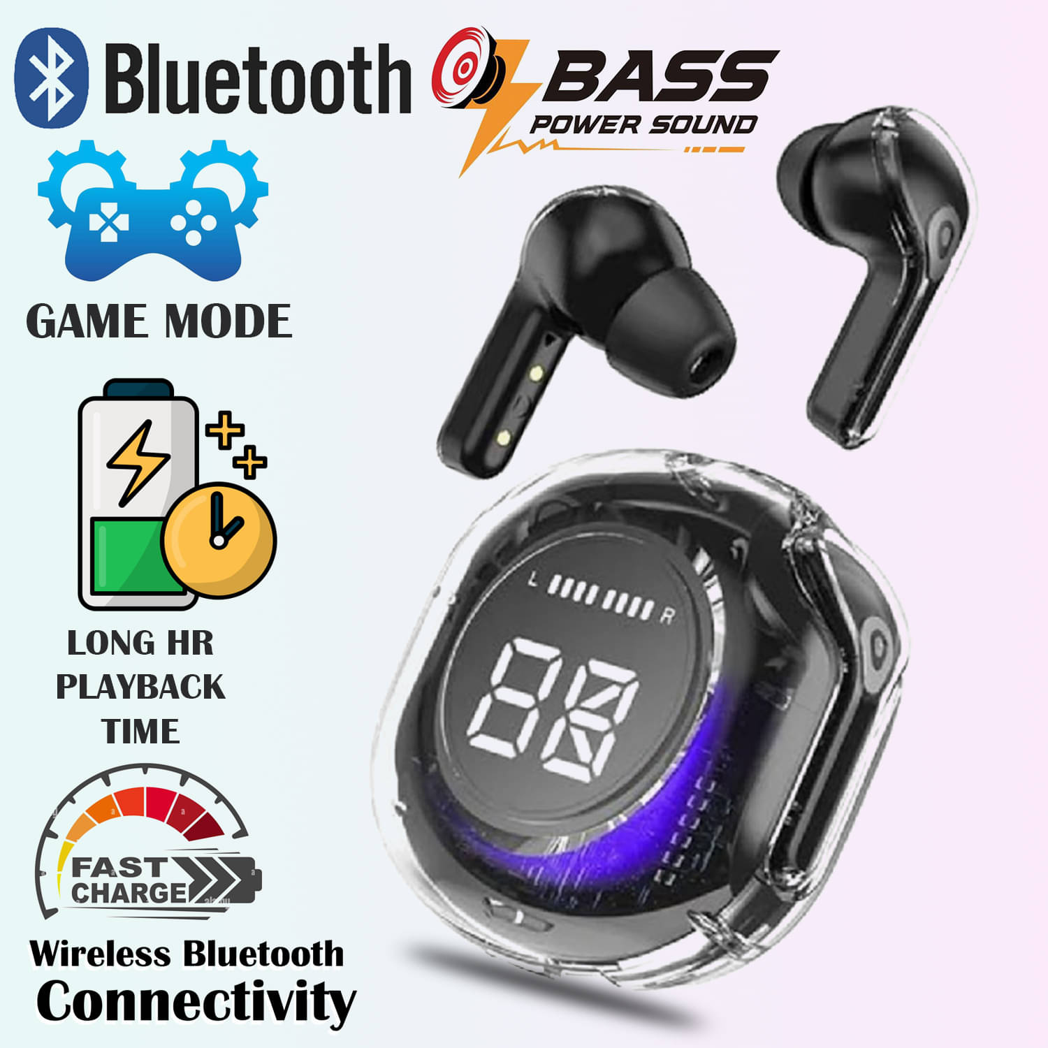 Wireless Transparent Earbuds with Active Noise Cancellation & Smart Display (Black) Wireless Transparent Earbuds with Active Noise Cancellation & Smart Display (Black)
