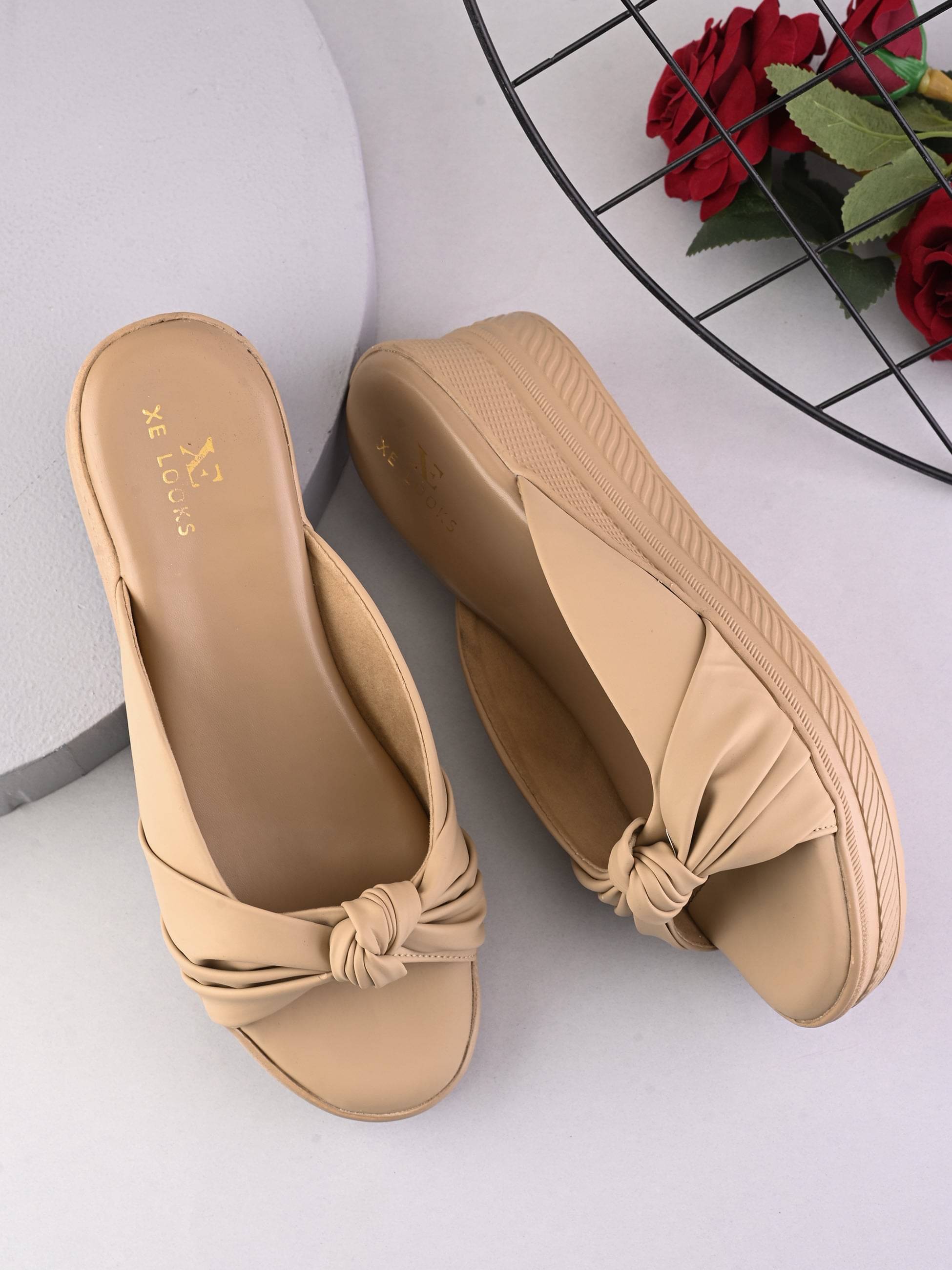     			XE Looks Beige Women's Slip On Heels