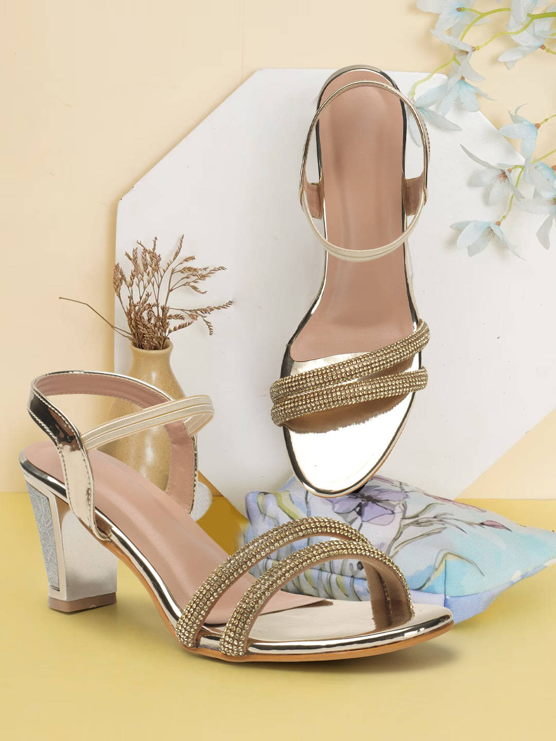     			XE Looks Gold Women's Sandal Heels