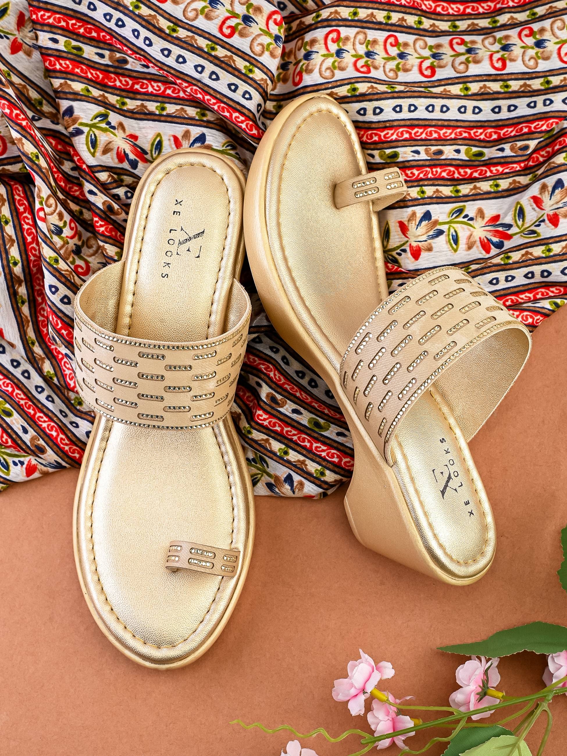     			XE Looks Gold Women's Slip On Heels