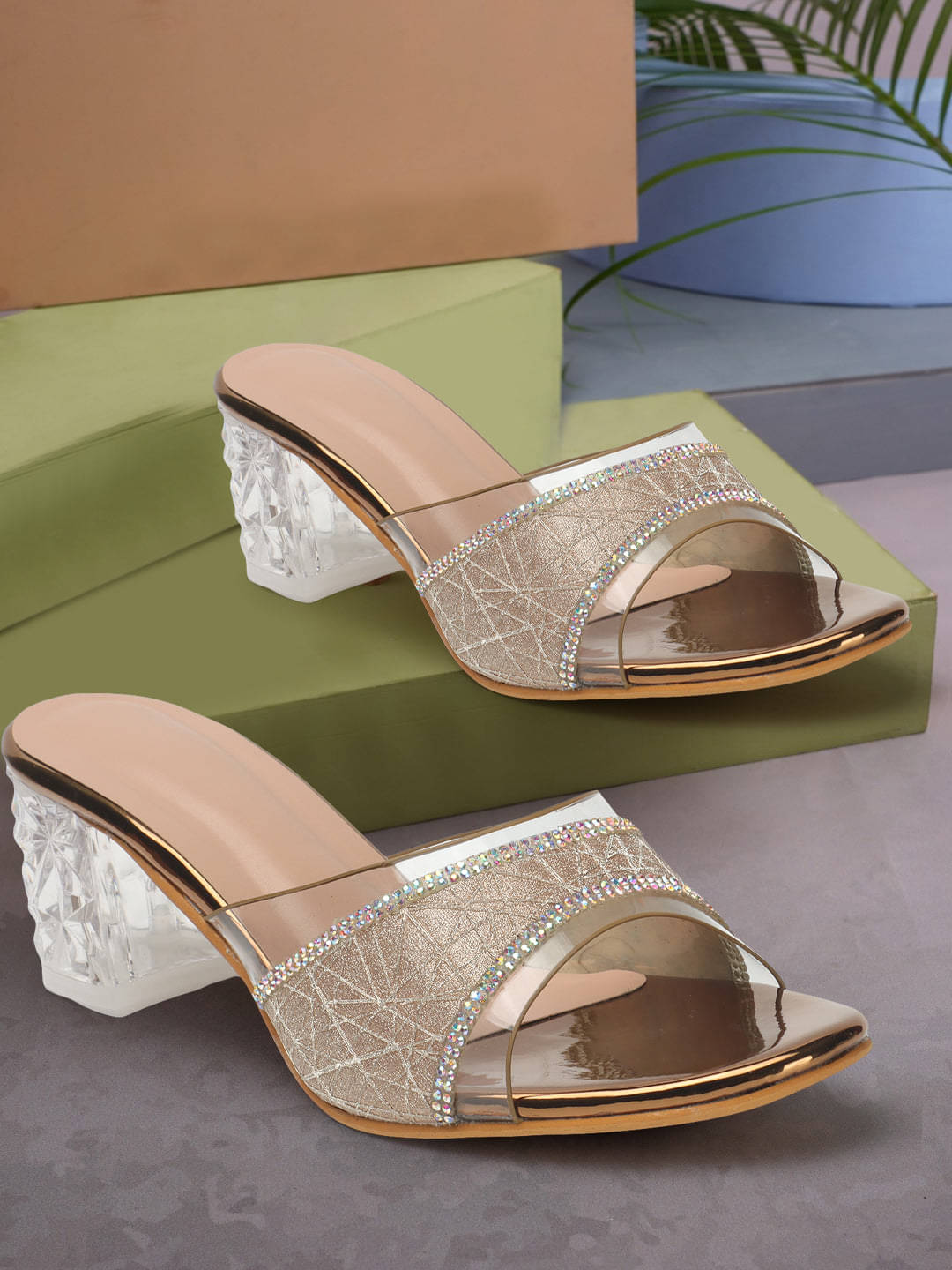     			XE Looks Gold Women's Slip On Heels