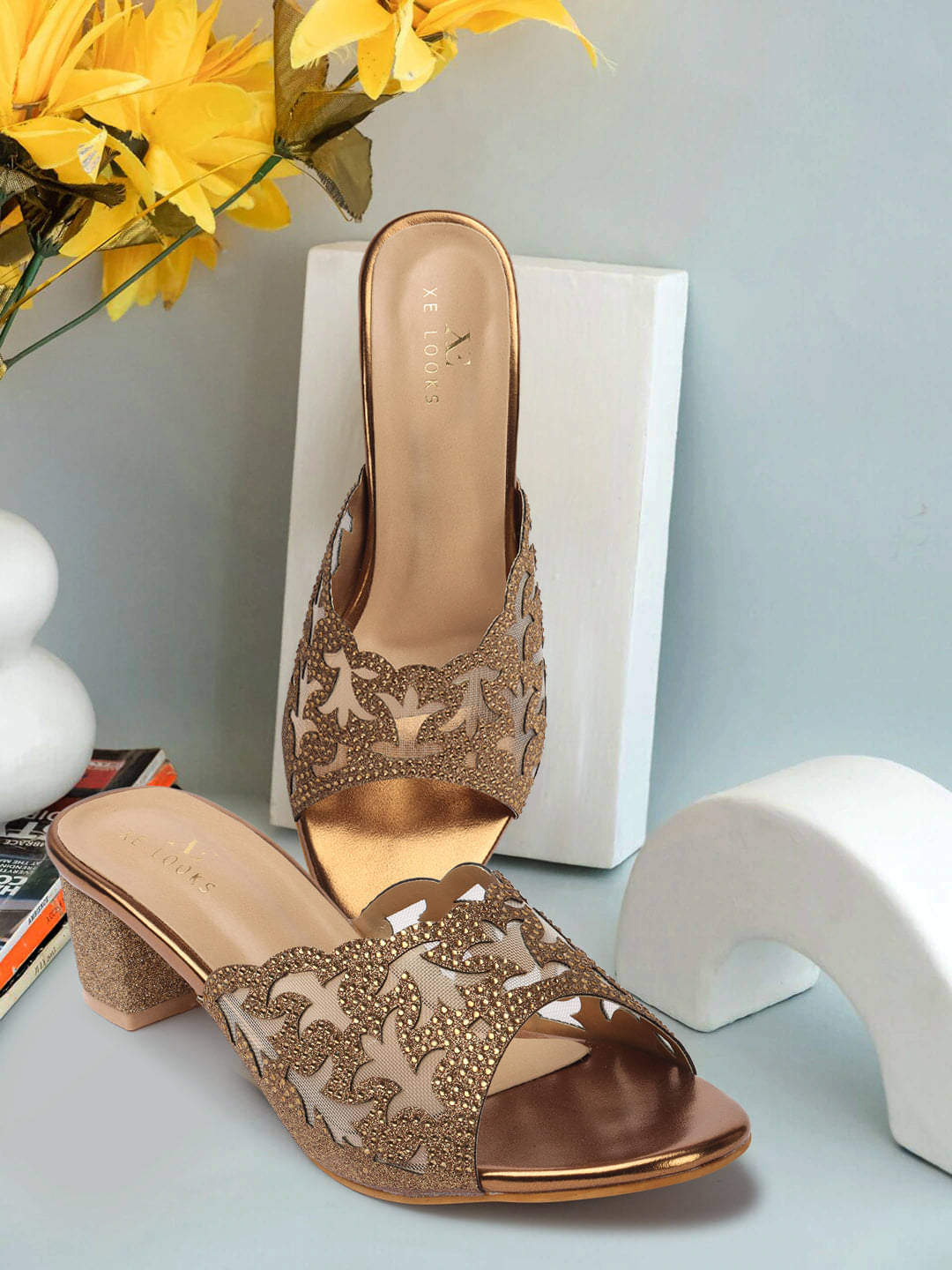     			XE Looks Gold Women's Slip On Heels