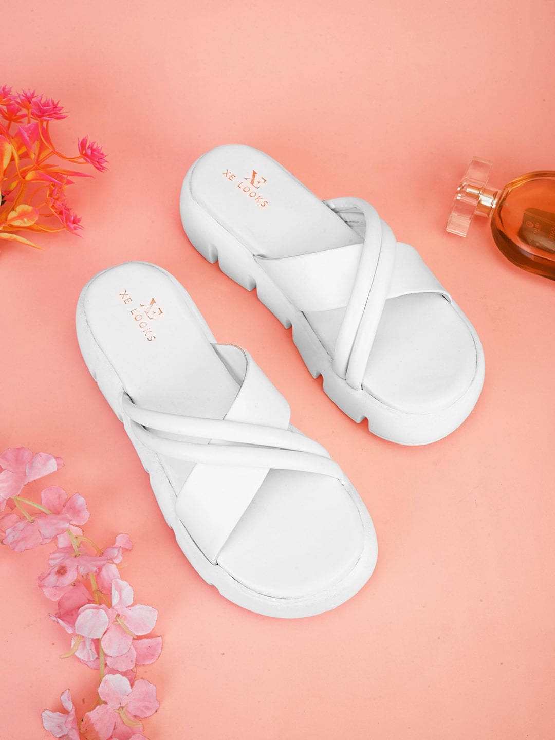     			XE Looks White Women's Slip On Heels
